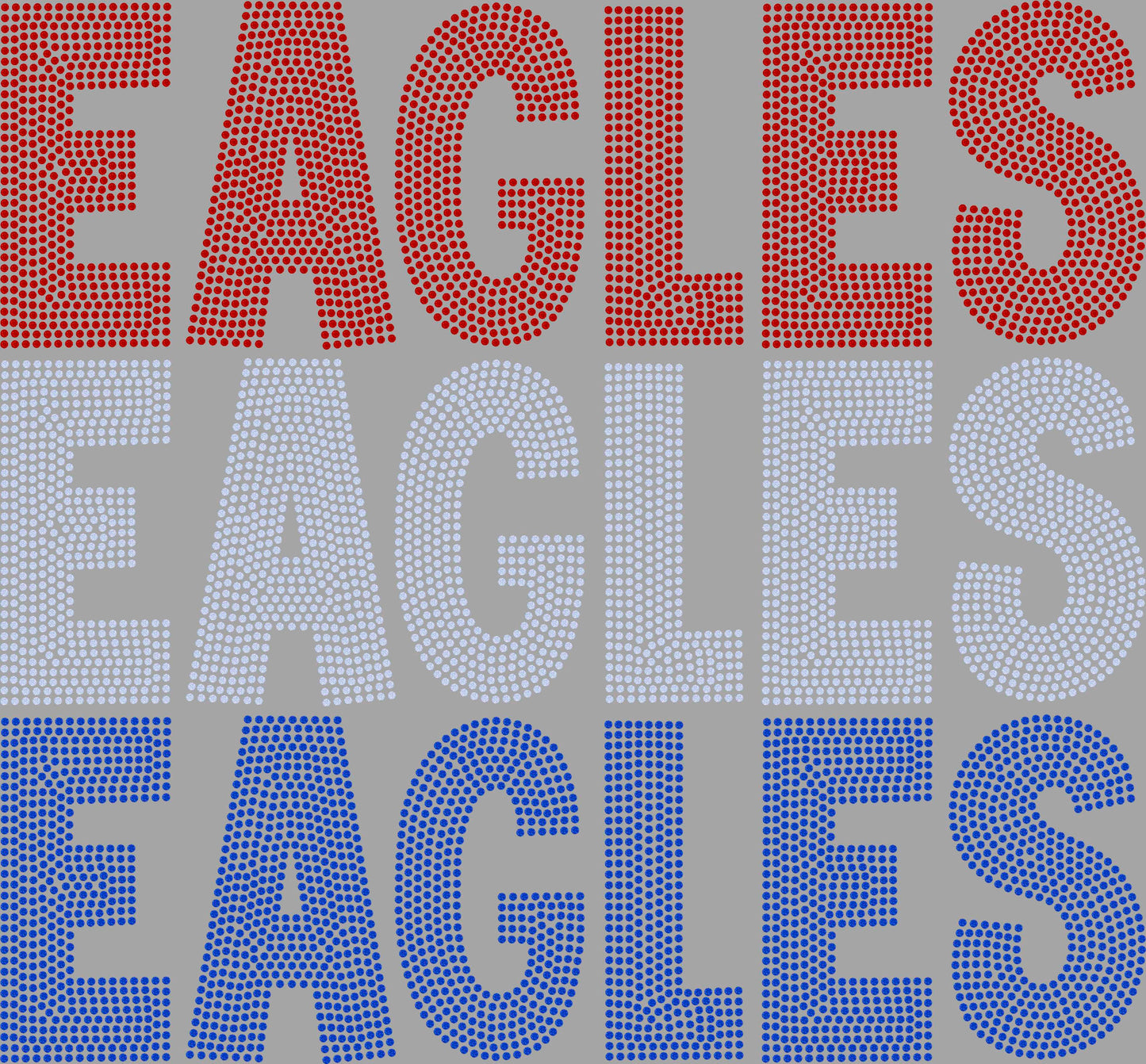 Eagles Stacked 11" 3-Color Ready to Press Spangle Transfer Bling Transfer Sparkle Transfer