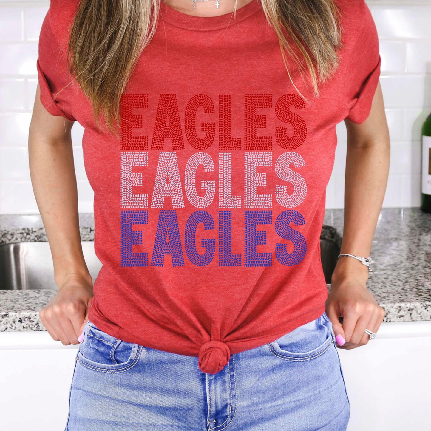 Eagles Stacked 11" 3-Color Ready to Press Spangle Transfer Bling Transfer Sparkle Transfer