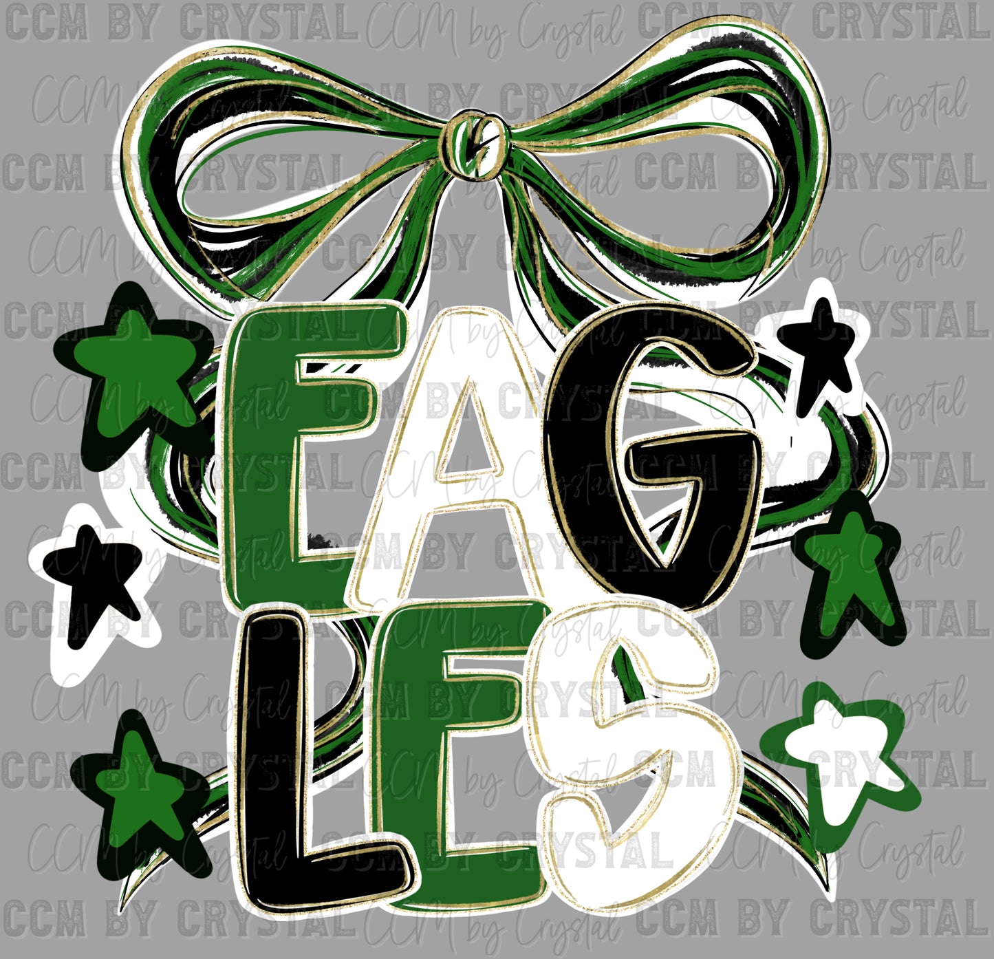 Eagles Green White Black Mascot Ready to Press Transfer DTF Transfer Sublimation Transfer