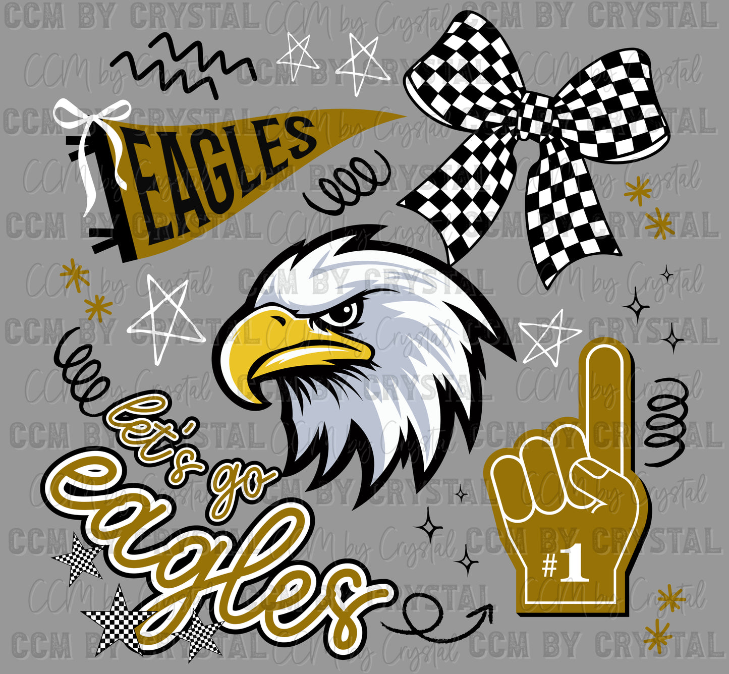 Let's Go Eagles Gold Mascot Ready to Press Transfer DTF Transfer Sublimation Transfer