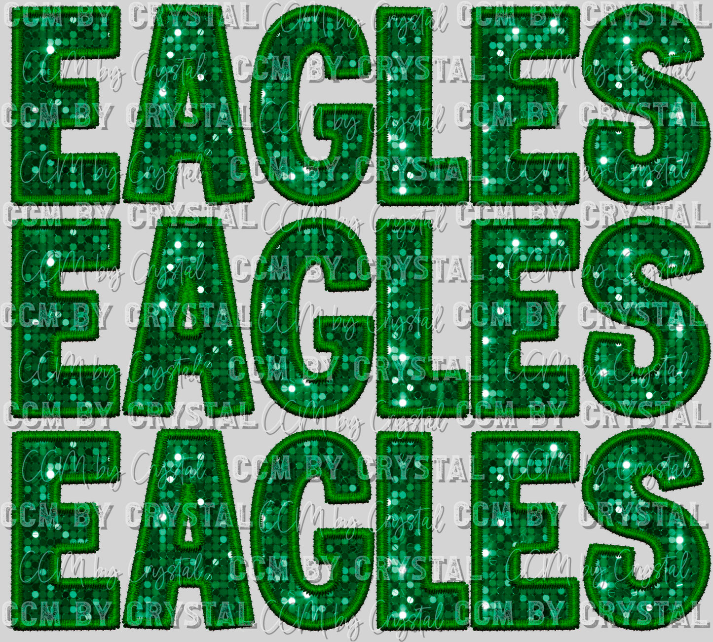 Eagles Stacked Green Faux Embroidery Faux Sequins Ready to Press Transfer