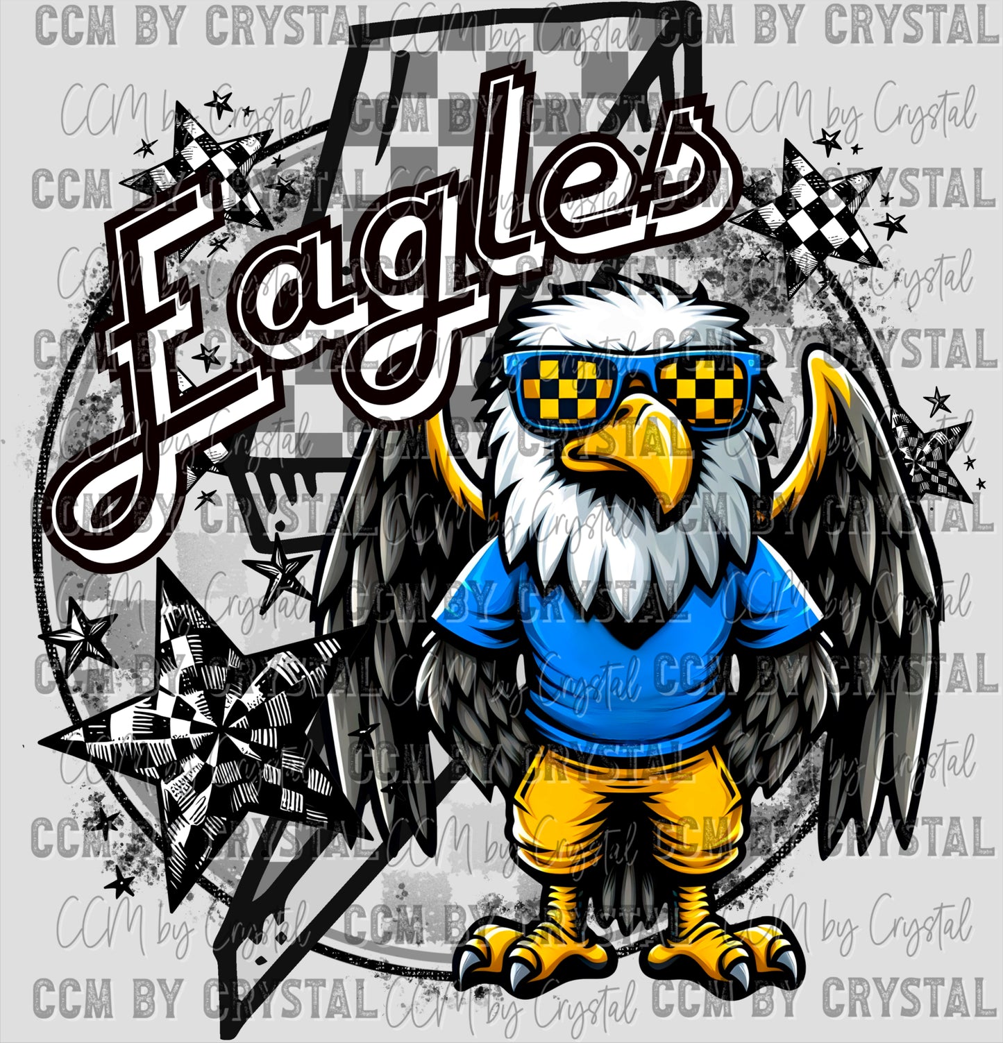 Eagles Blue and Yellow Mascot Ready to Press Transfer DTF Transfer Sublimation Transfe