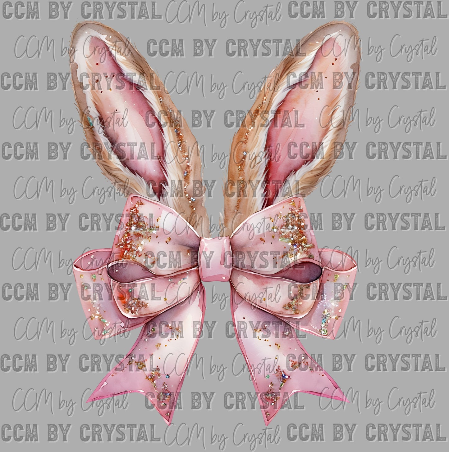 Easter Bunny Ears Pink Bow Faux Glitter Ready to Press DTF Transfers Sublimation Transfers