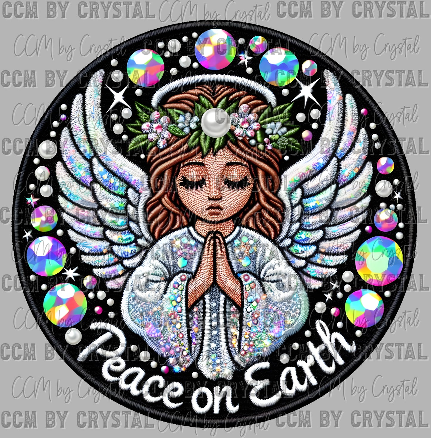 Peace On Earth Christmas Faux Rhinestone Effect Ready to Press Transfer DTF Transfer Sublimation Transfer