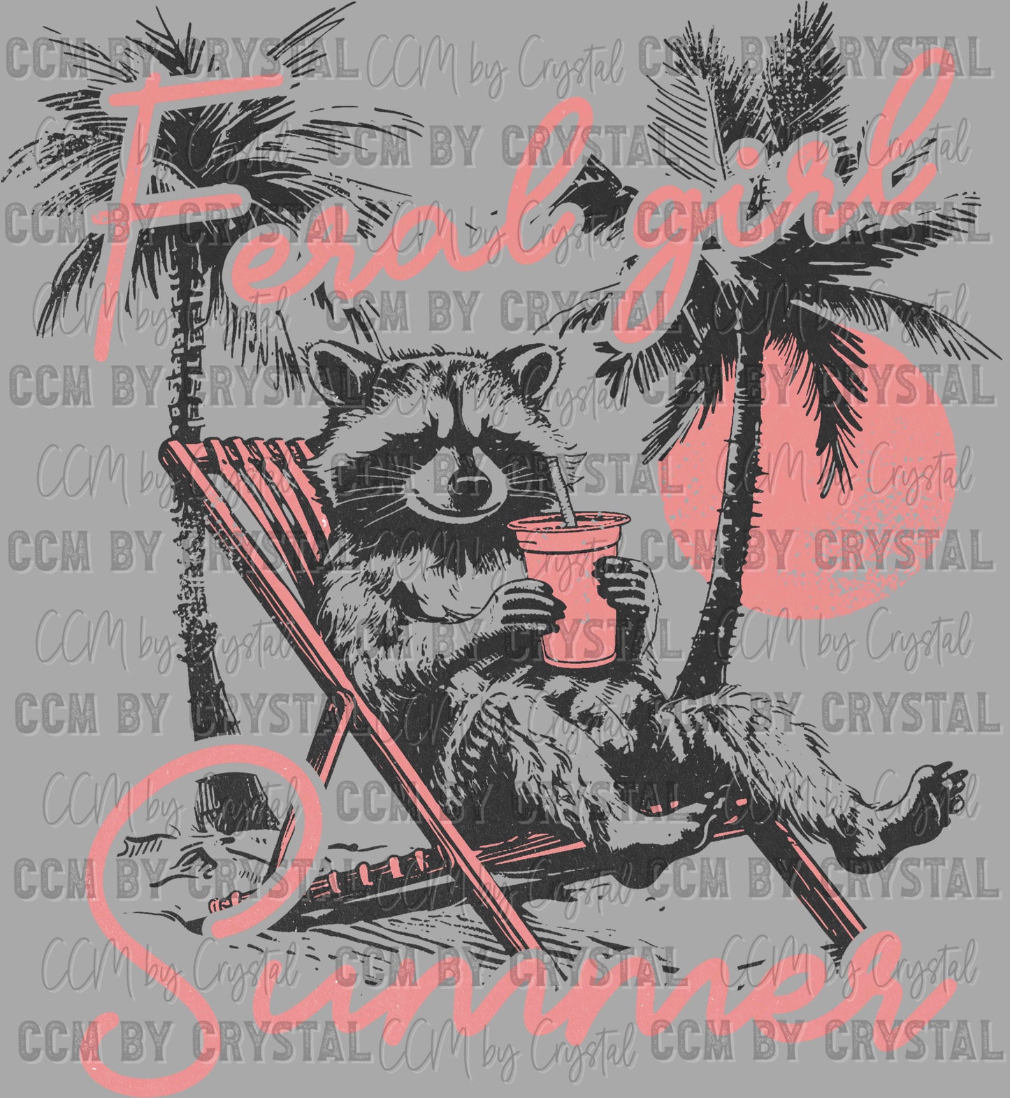 Feral Girl Summer Raccoon Ready to Press Transfer DTF Transfer Sublimation Transfer