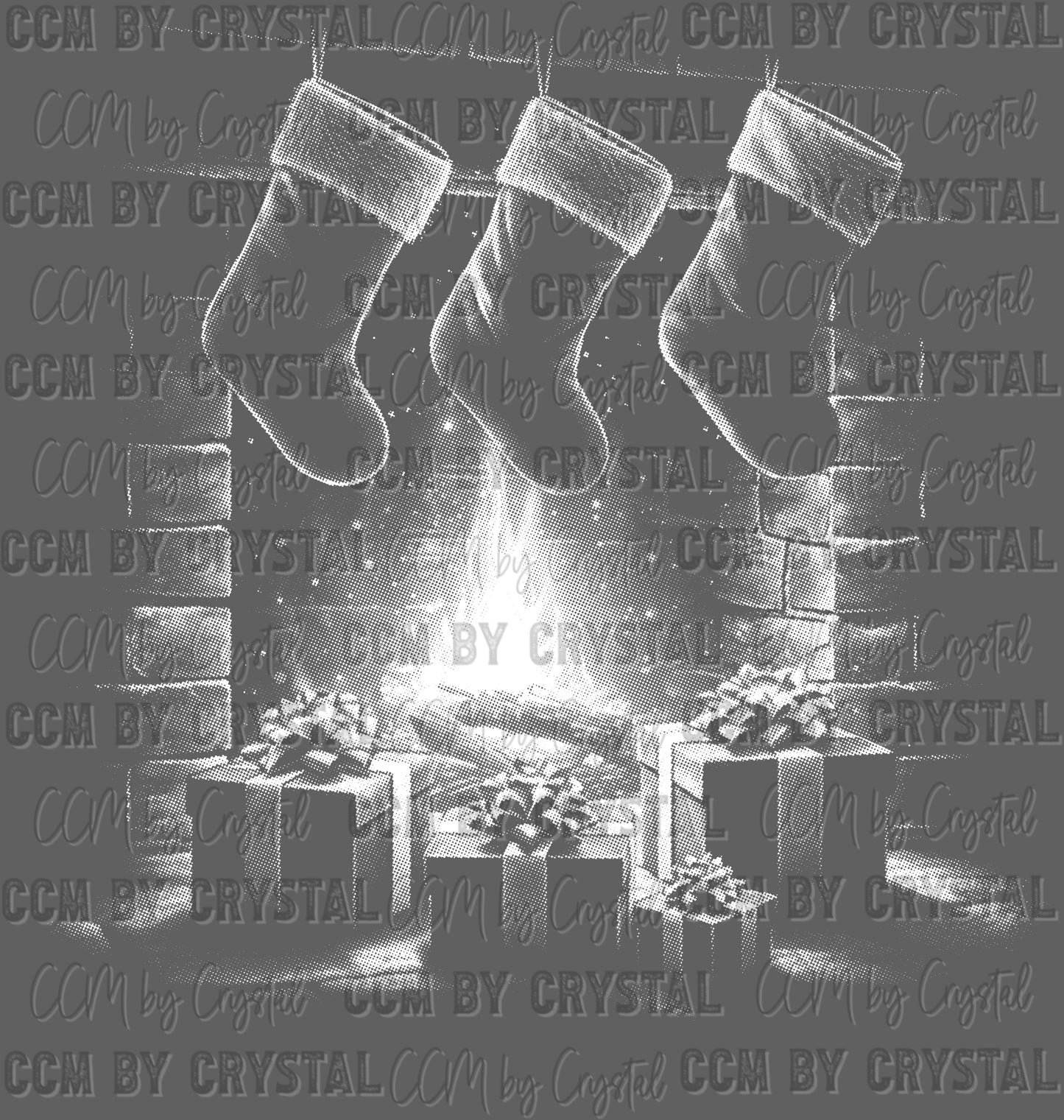 Fireplace Stockings White Christmas Ready to Press Transfer Instant Peel DTF Transfer