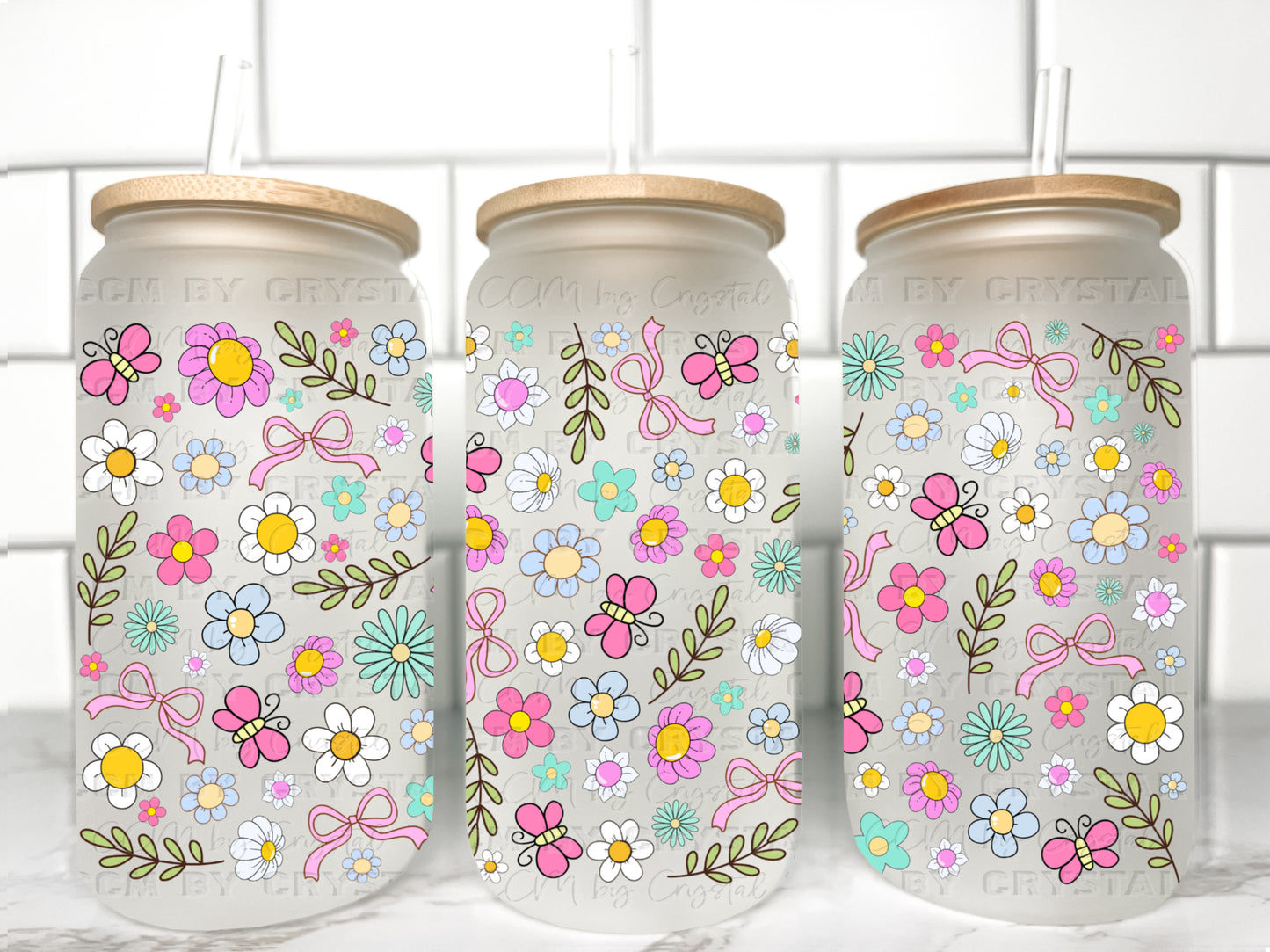 Spring Floral UV Transfer 16oz Libby Glass Can Wrap Ready to Apply