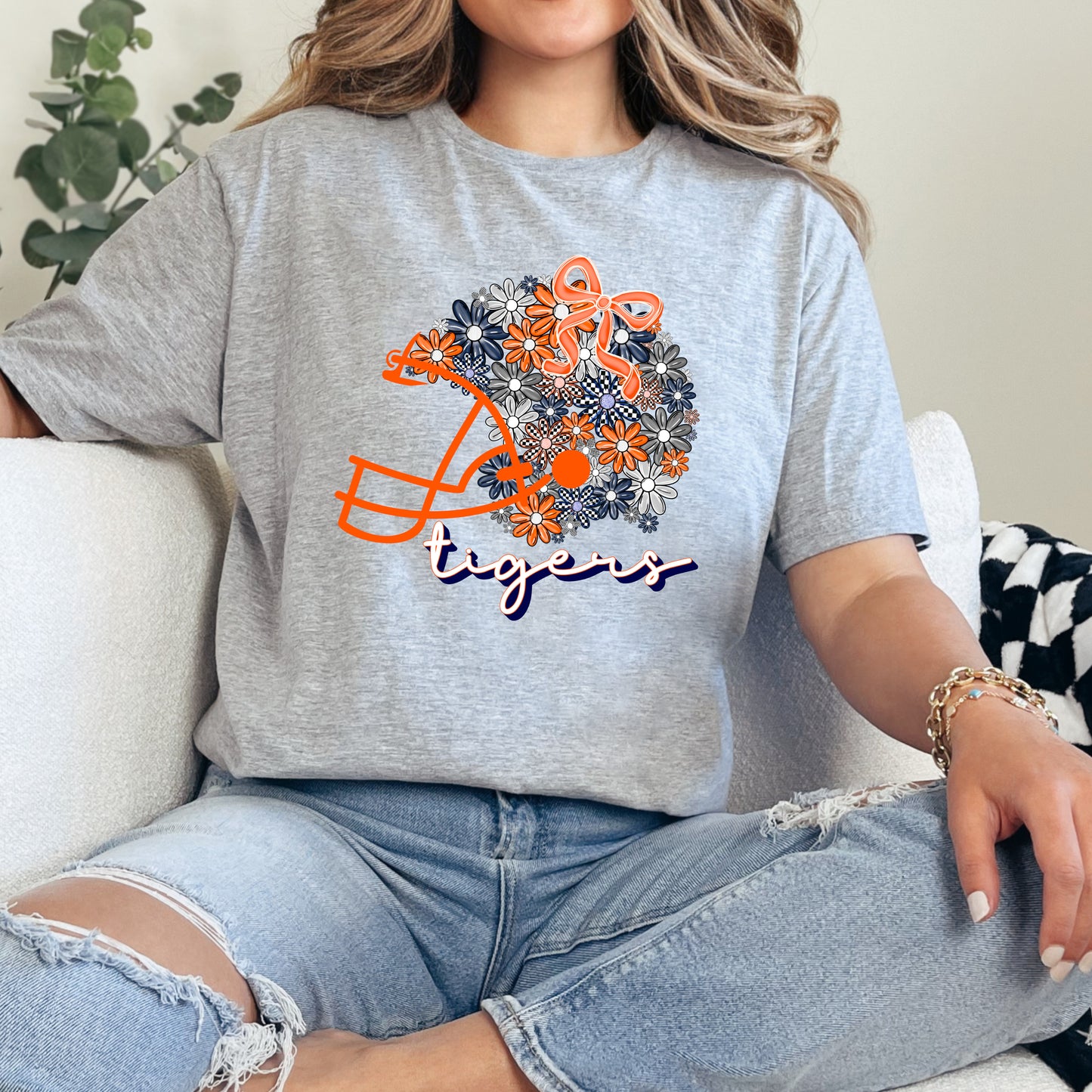 Floral Football Helmet Tigers T-shirt