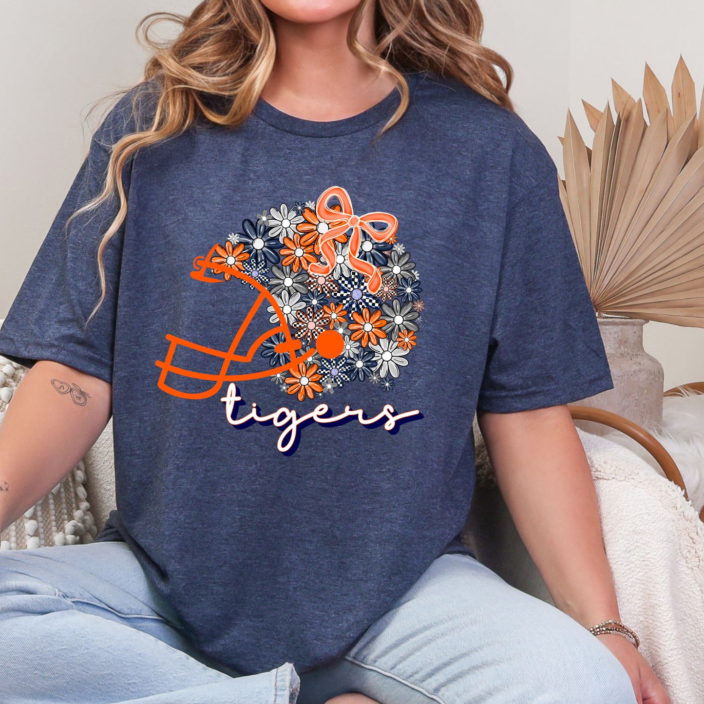 Floral Football Helmet Tigers T-shirt