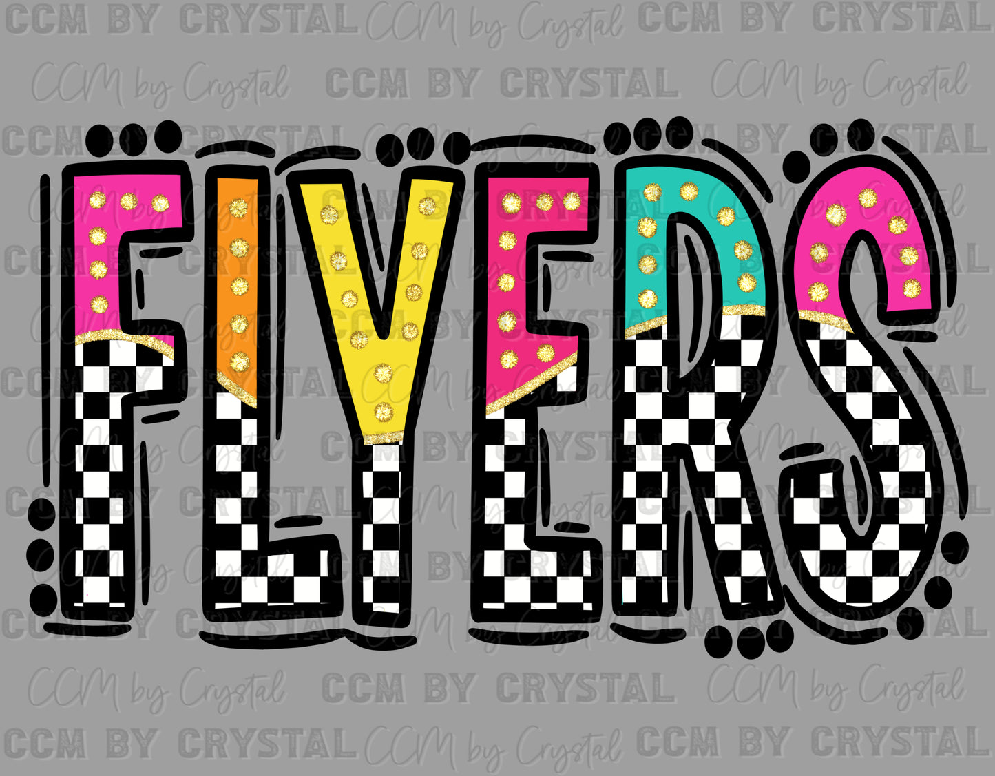 Flyers Colorful Checkered Mascot Ready to Press Transfer DTF Transfer Sublimation Transfer