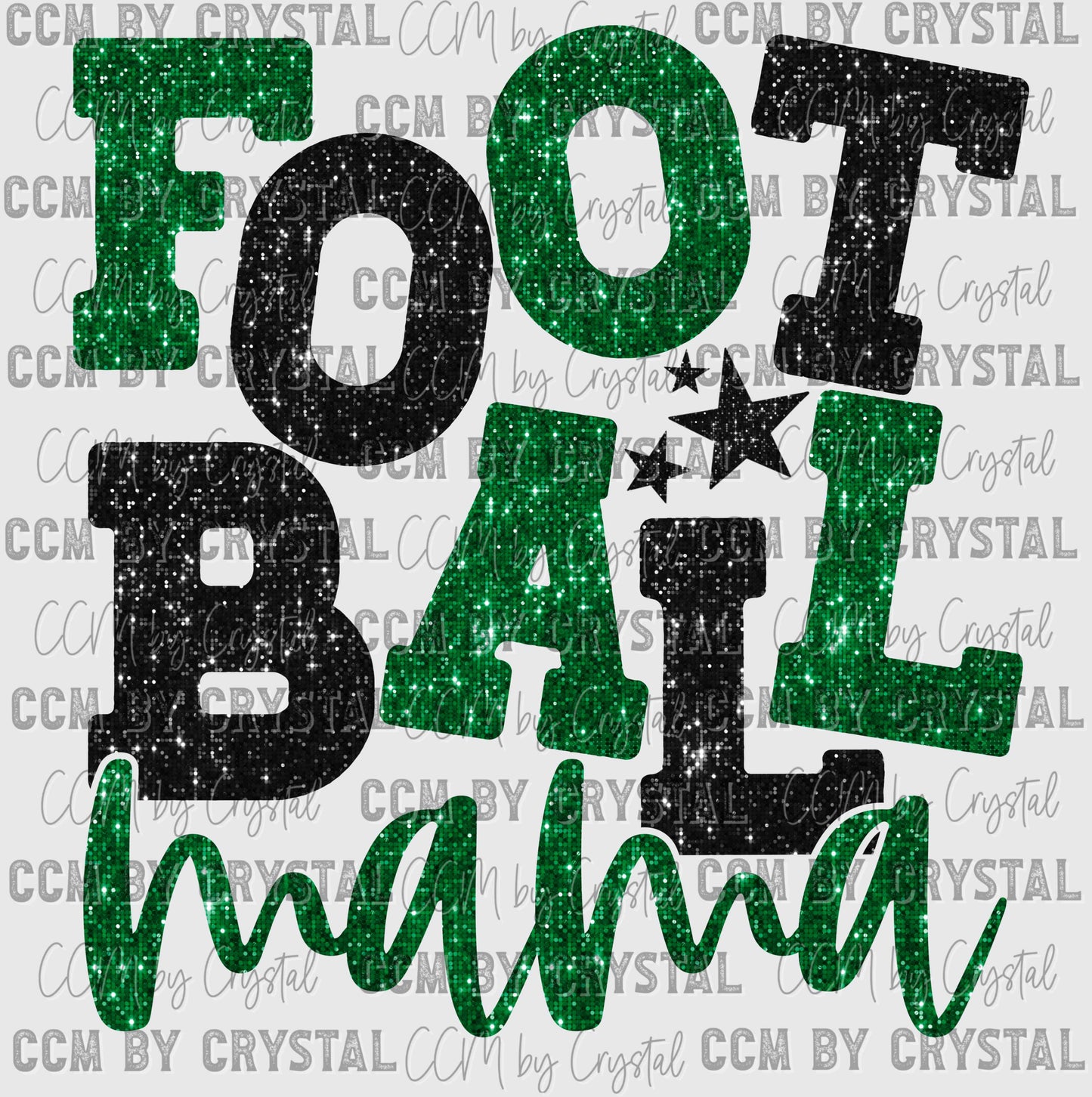 Football Mama Green and Black Faux Sequins Ready to Press Transfer DTF Transfer Sublimation Transfer