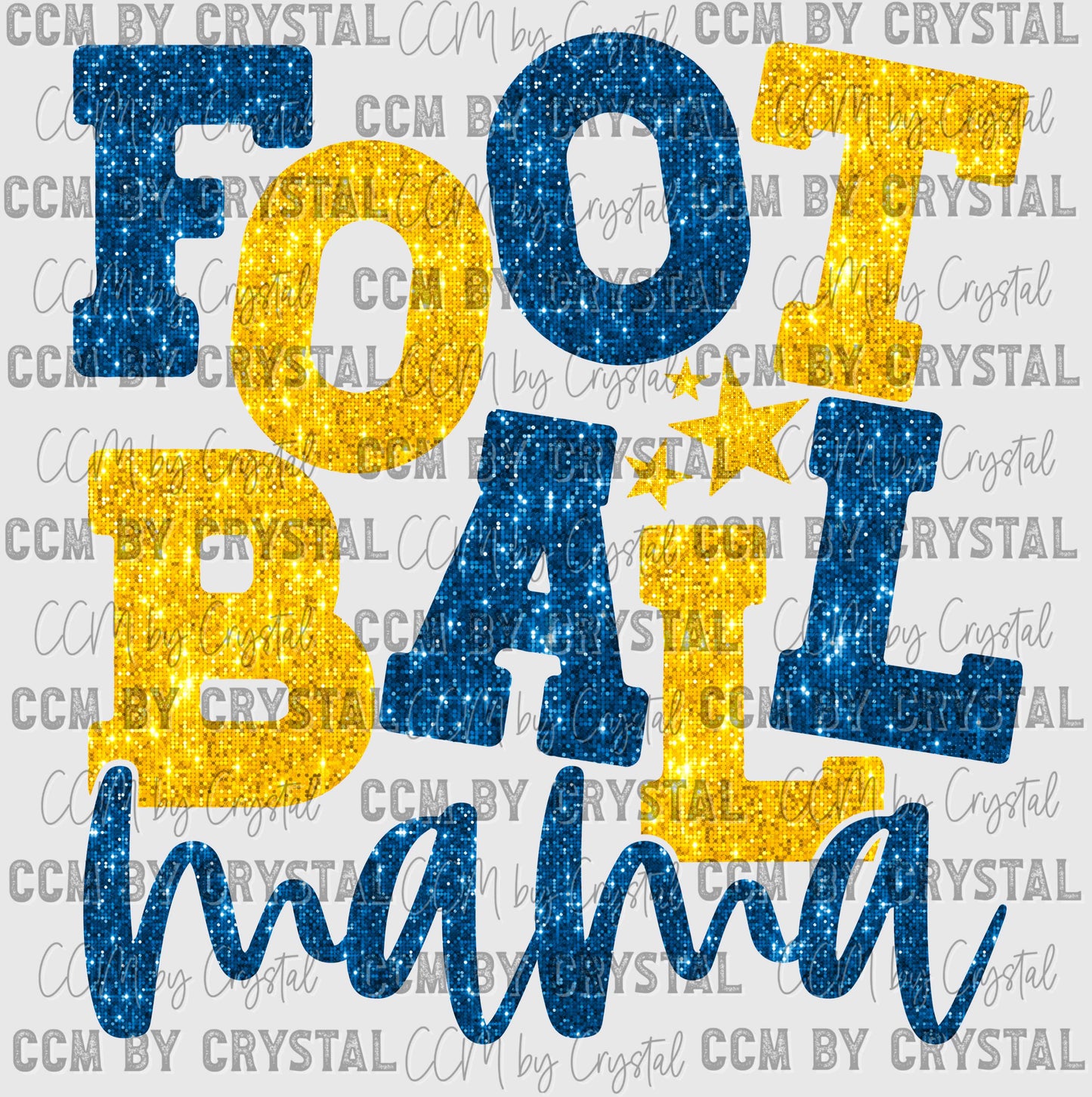 Football Mama Blue and Yellow Faux Sequin Ready to Press Transfer DTF Transfer Sublimation Transfer
