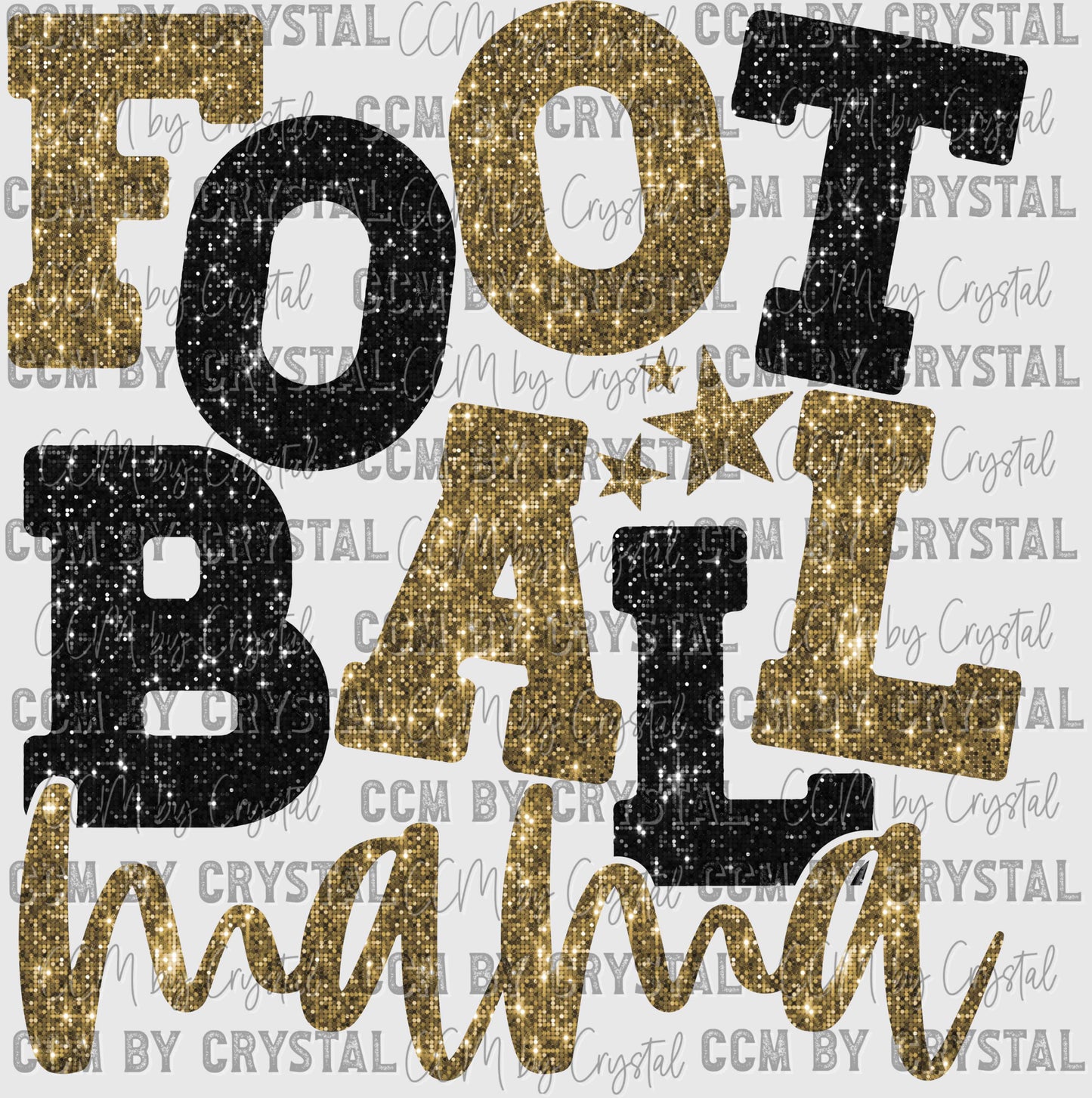 Football Mama Black and Gold Faux Sequins Ready to Press Transfer DTF Transfer Sublimation Transfer