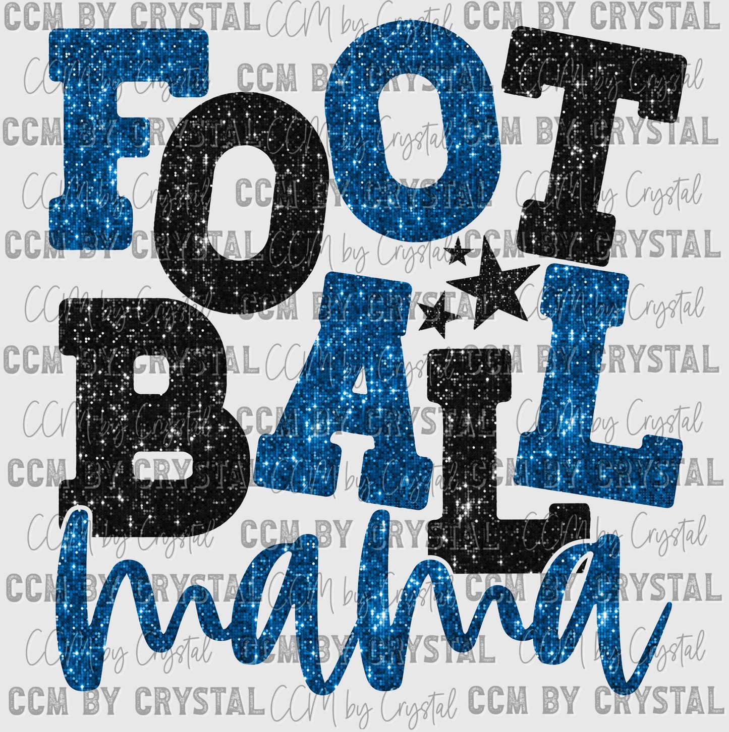 Football Mama Black and Blue Faux Sequins Ready to Press Transfer DTF Transfer Sublimation Transfer