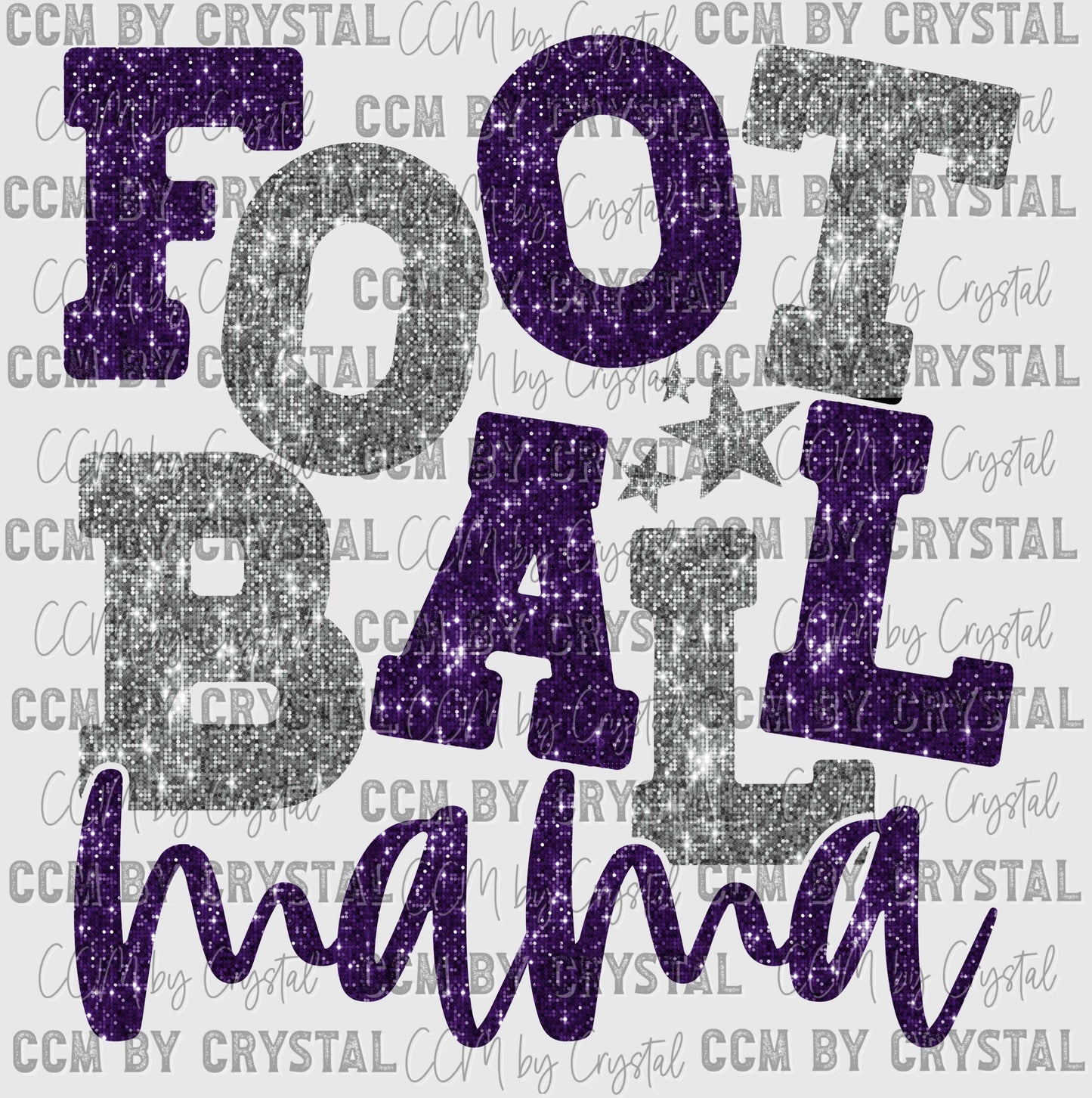 Football Mama Purple and Silver Faux Sequins Ready to Press Transfer DTF Transfer Sublimation Transfer