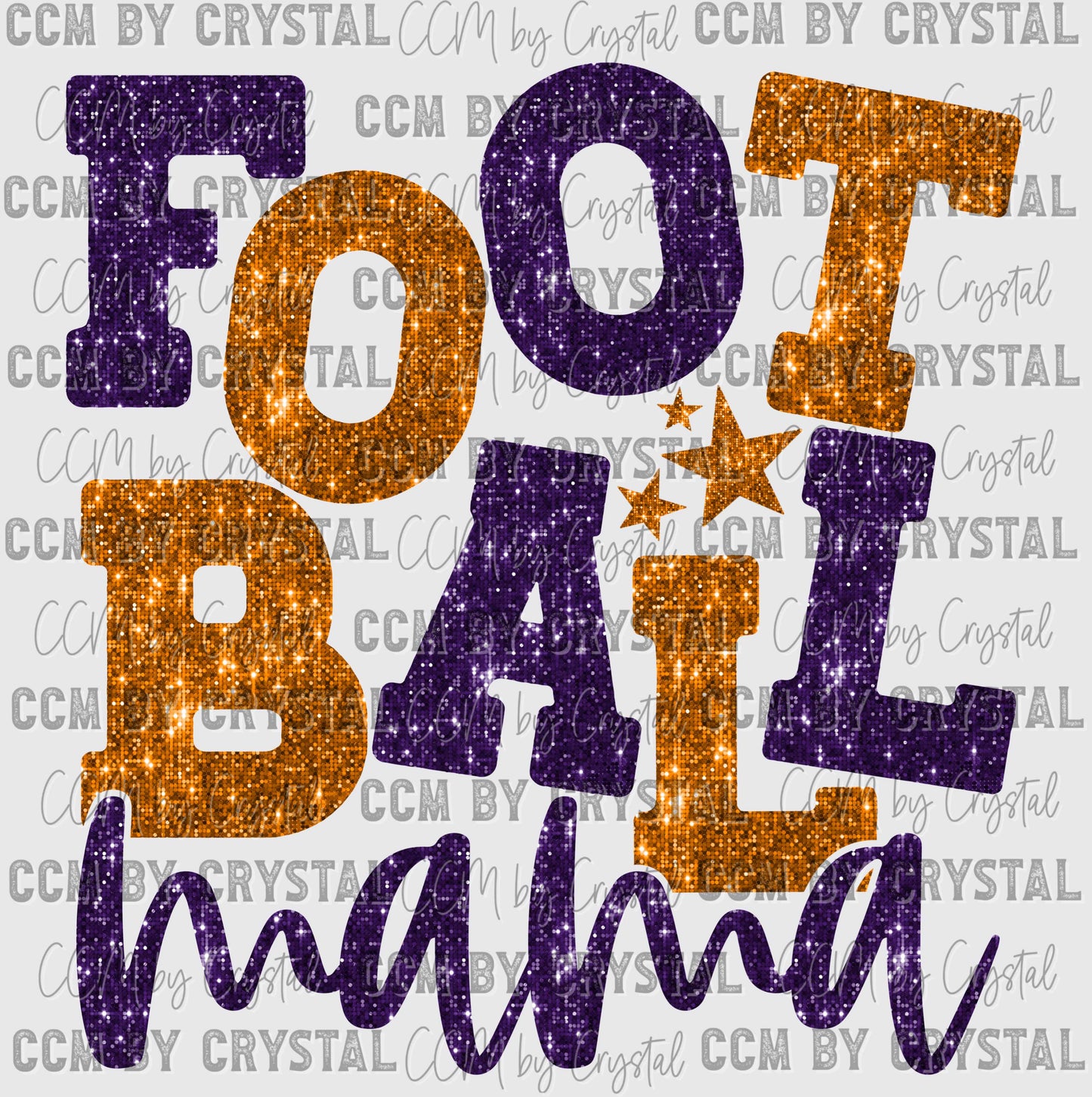 Football Mama Purple and Orange Faux Sequins Ready to Press Transfer DTF Transfer Sublimation Transfer
