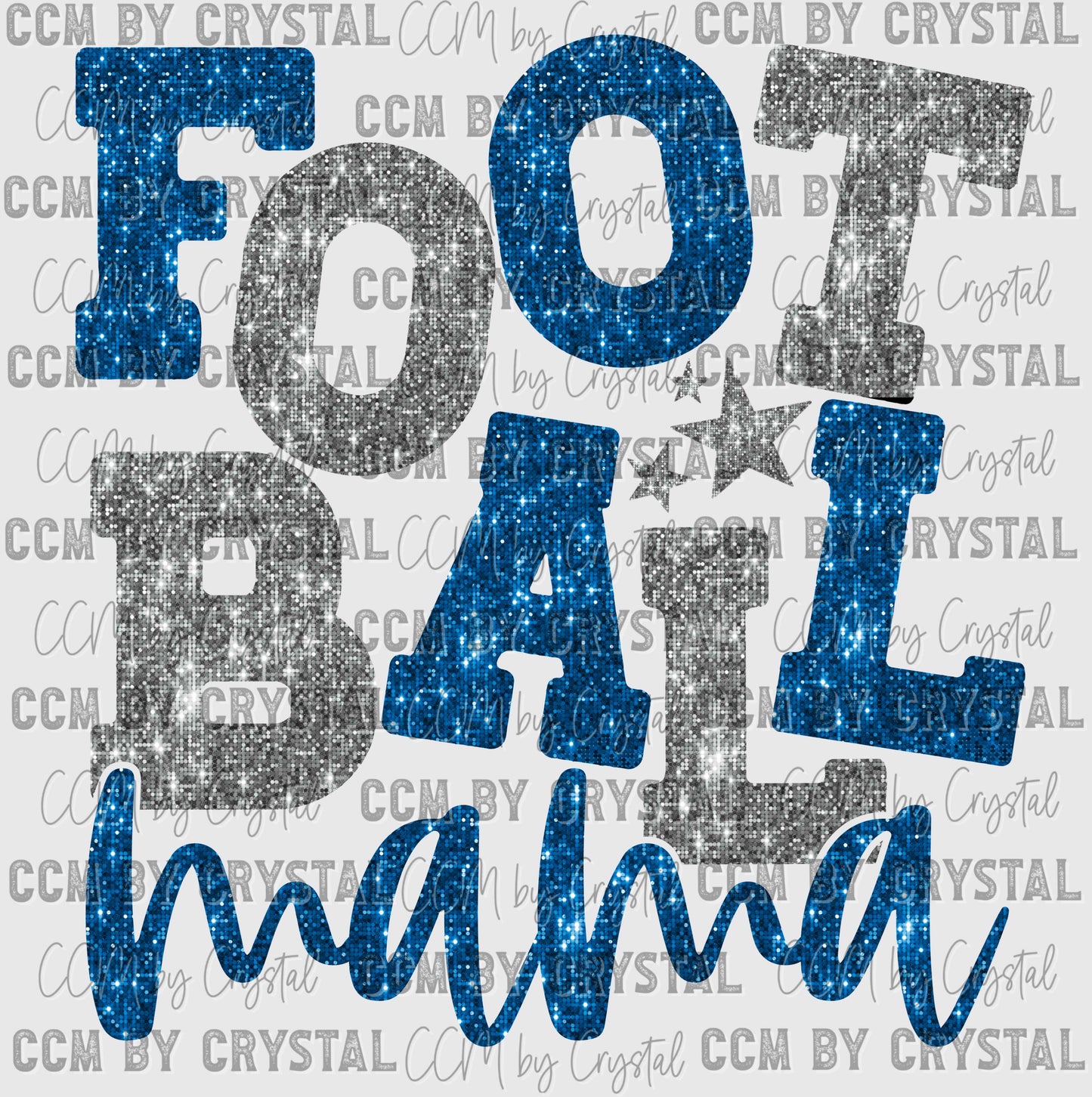 Football Mama Blue and Silver Faux Sequins Ready to Press Transfer DTF Transfer Sublimation Transfer