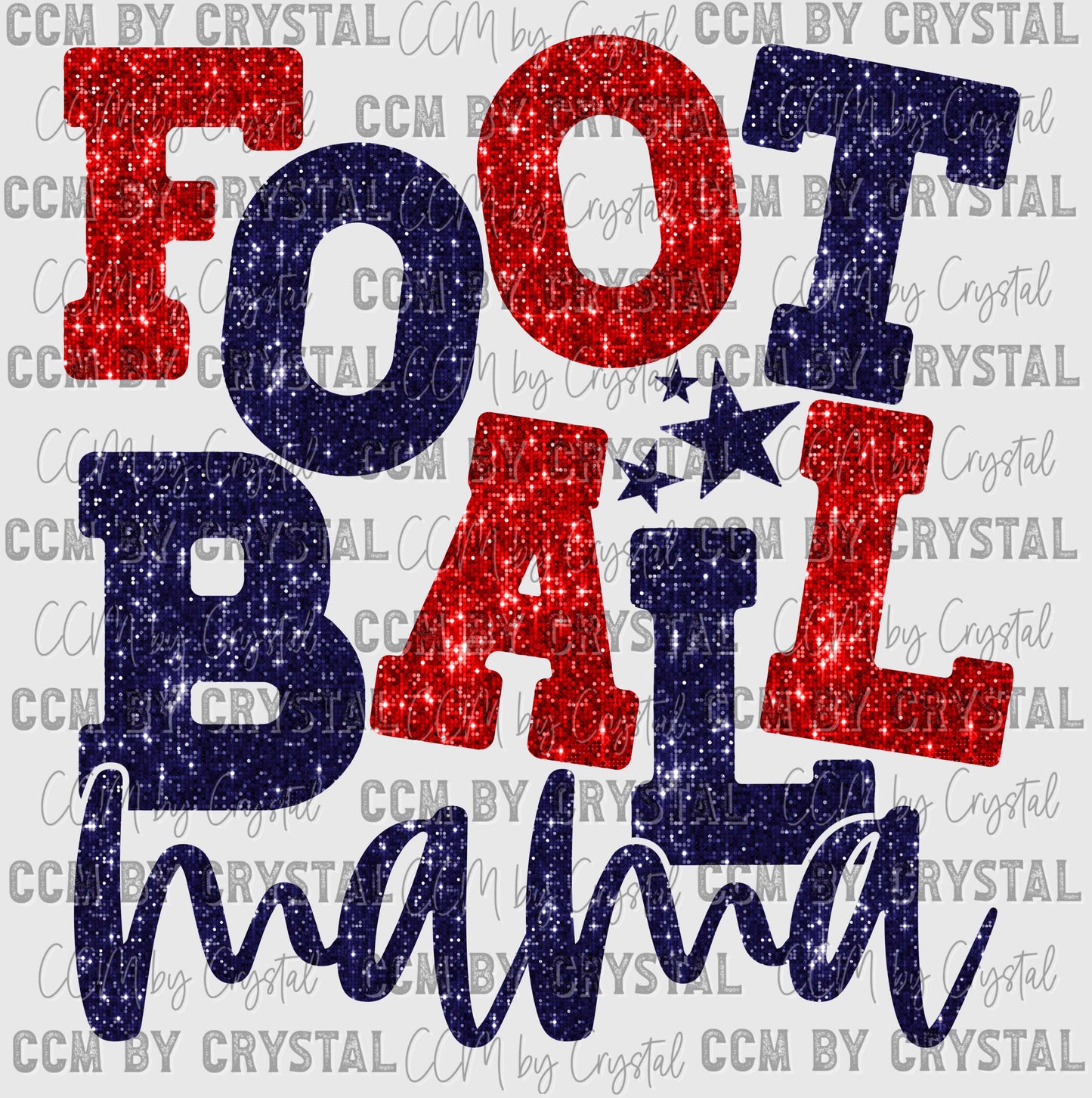 Football Mama Red and Navy Faux Sequins Ready to Press Transfer DTF Transfer Sublimation Transfer