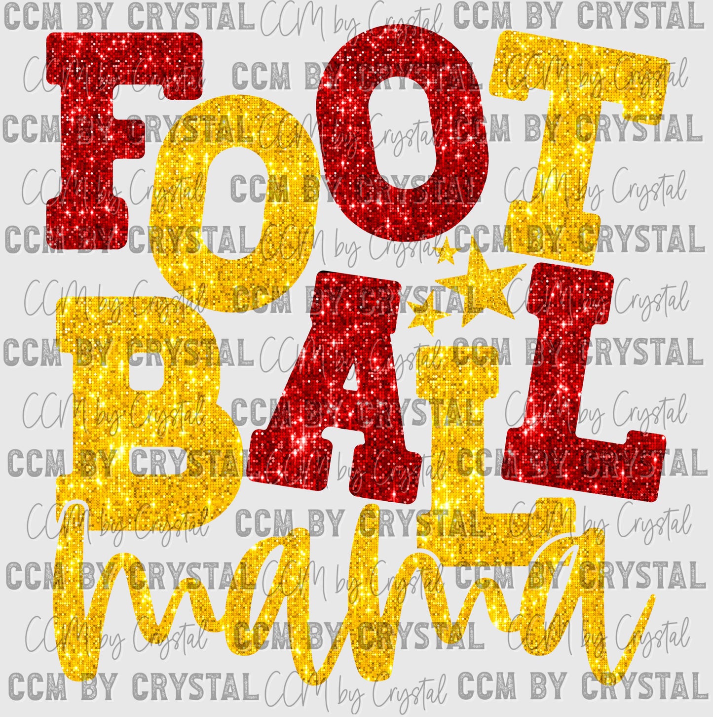 Football Mama Red and Yellow Faux Sequins Ready to Press Transfer DTF Transfer Sublimation Transfer