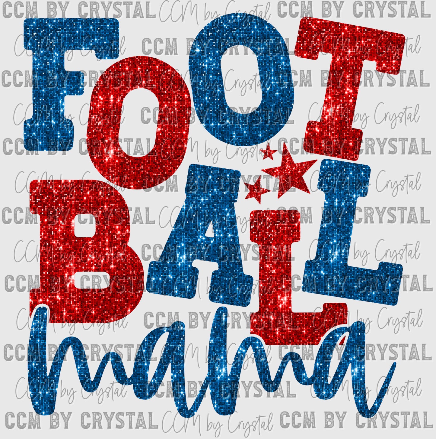 Football Mama Red and Blue Faux Sequins Ready to Press Transfer DTF Transfer Sublimation Transfer