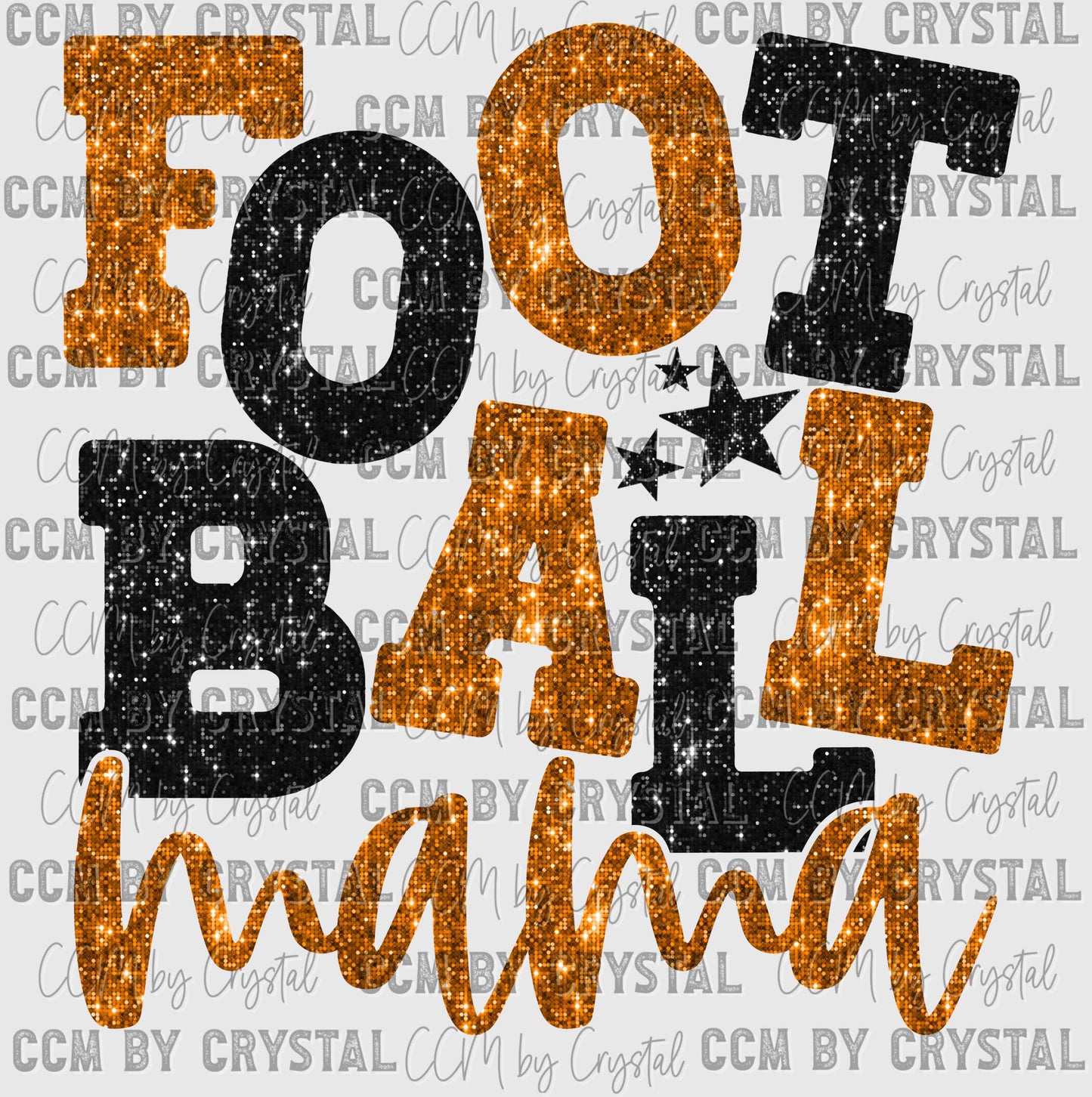 Football Mama Black and Orange Faux Sequins Ready to Press Transfer DTF Transfer Sublimation Transfer