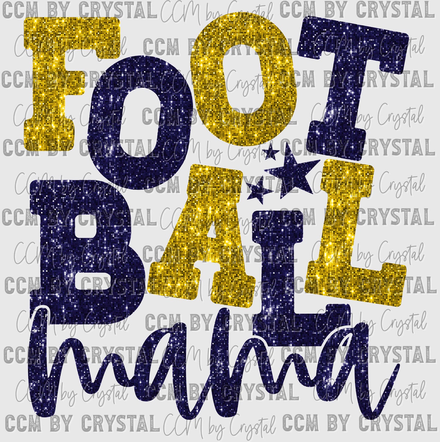 Football Mama Navy and Gold Faux Sequins Ready to Press Transfer DTF Transfer Sublimation Transfer