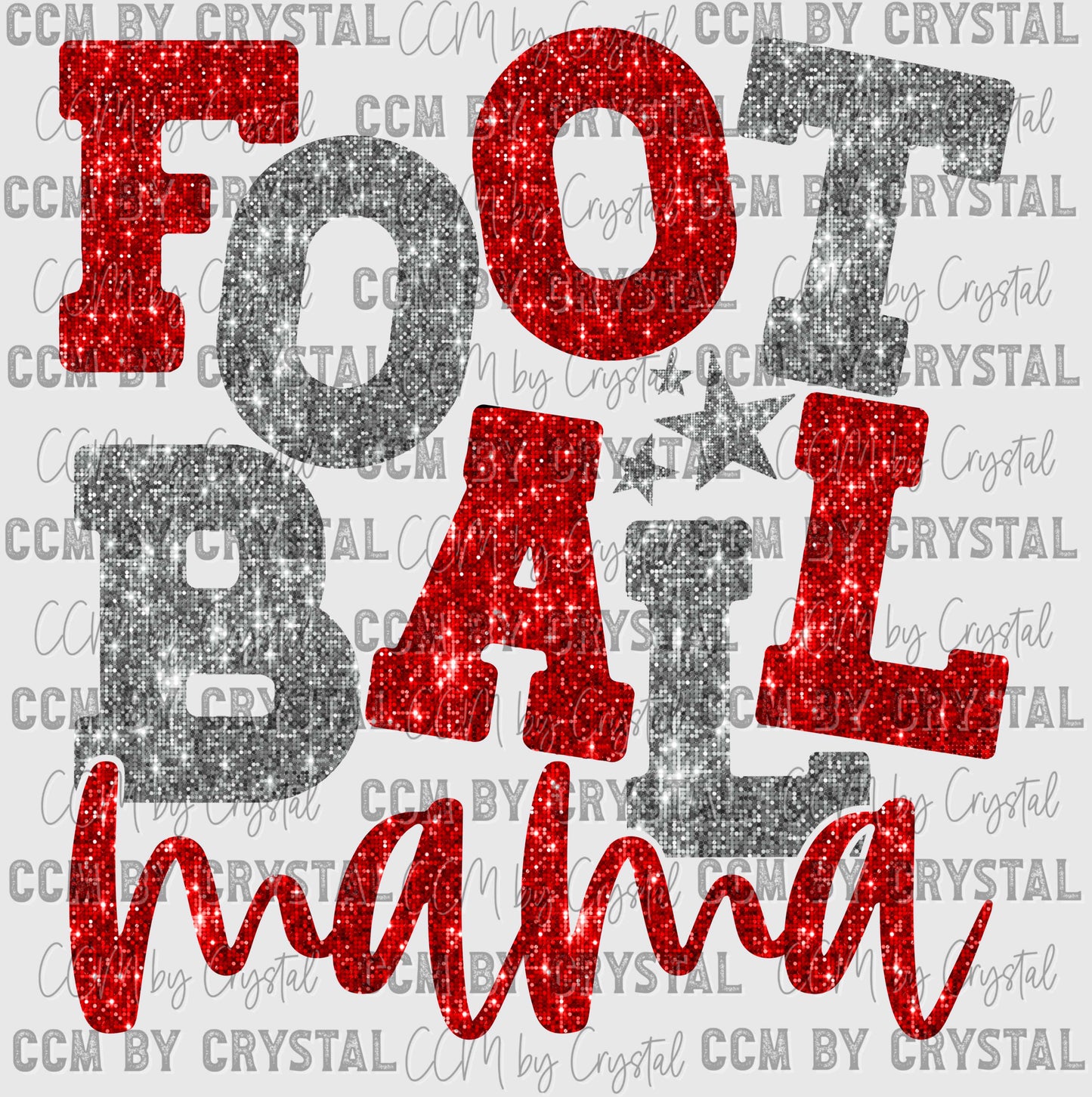Football Mama Silver and Red Faux Sequins Ready to Press Transfer DTF Transfer Sublimation Transfer