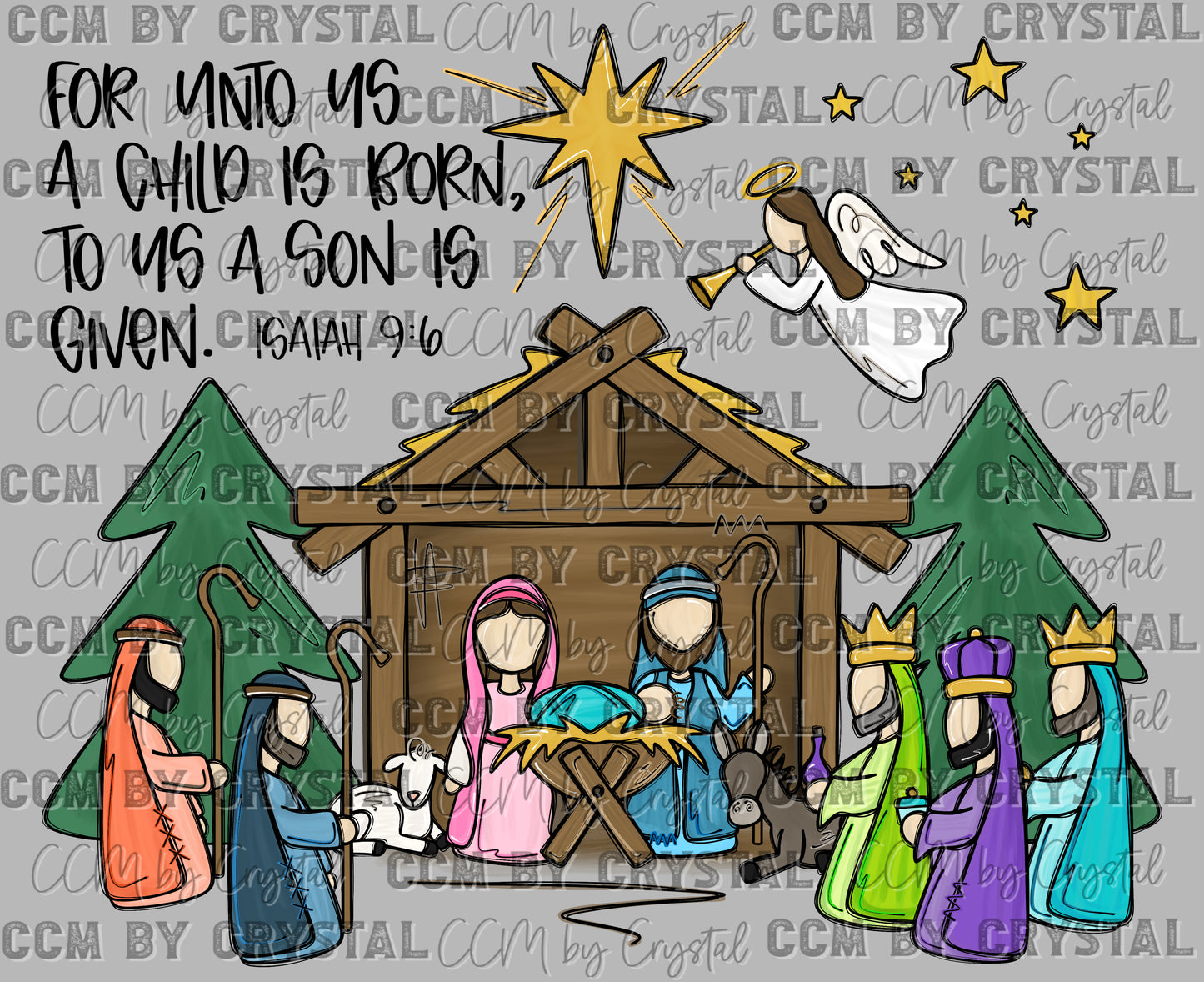 For Unto Us a Child is Born Manger Jesus Christian Christmas Ready to Press Transfer DTF Transfer Sublimation Transfer