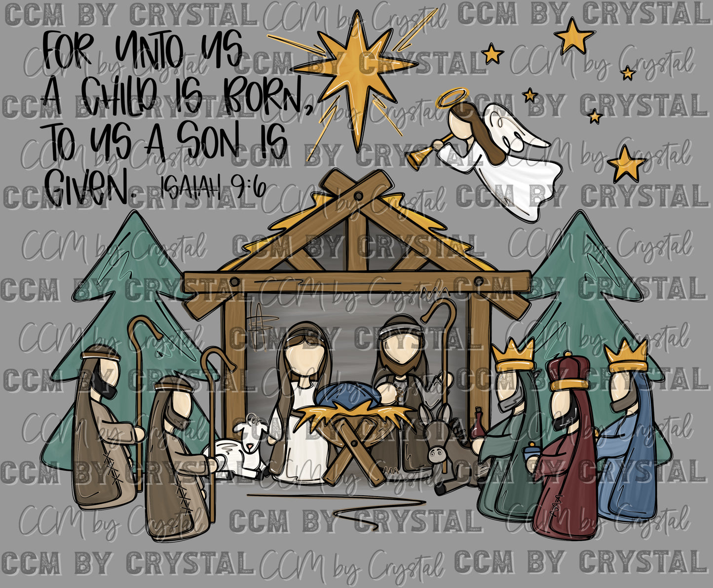 For Unto Us a Child is Born Manger Jesus Christian Christmas Ready to Press Transfer DTF Transfer Sublimation Transfer