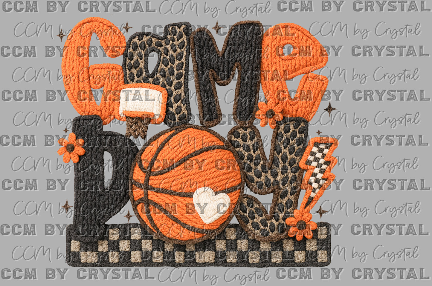 Game Day Basketball Faux Fake Yarn Ready to Press Transfer Instant Peel DTF Transfer Sublimation Transfer