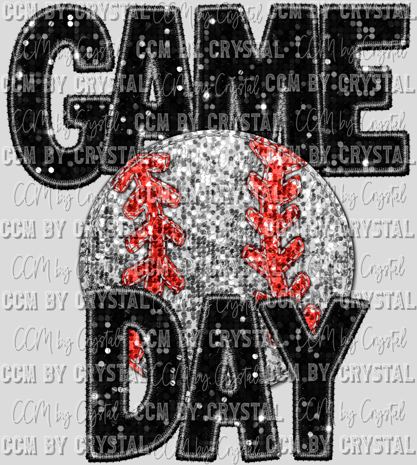 Game Day Baseball Faux Sequins Faux Embroidery Ready to Press Transfer