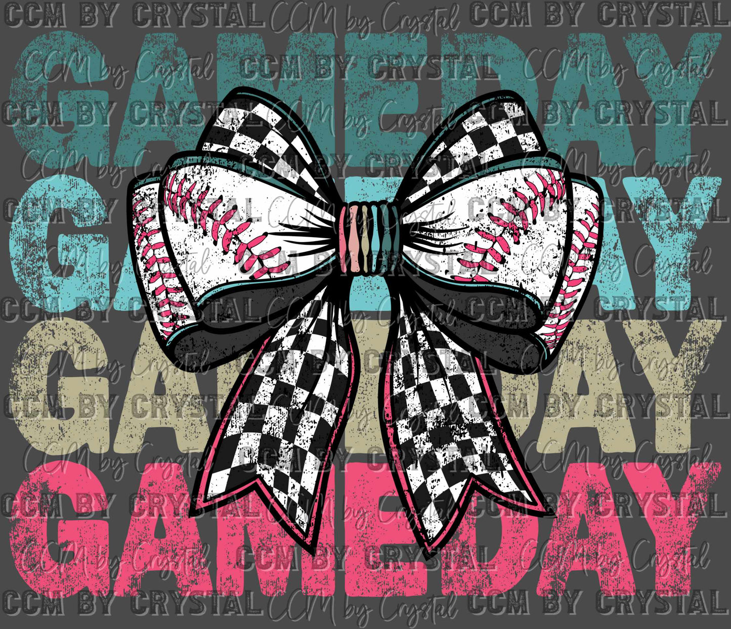 Game Day Baseball Checkered Bow Ready to Press Transfer DTF Transfer Sublimation Transfer