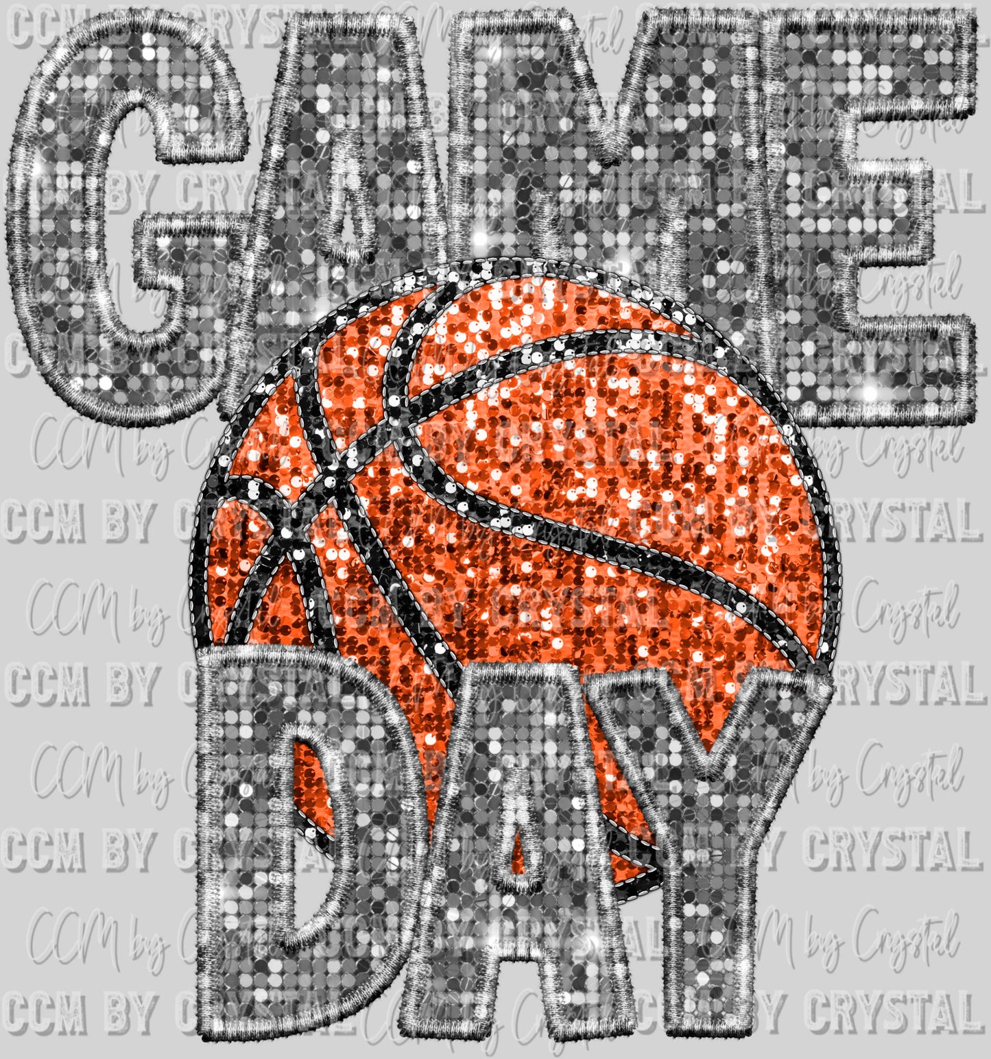 Game Day Basketball Faux Sequins Faux Embroidery Ready To Press Transfer