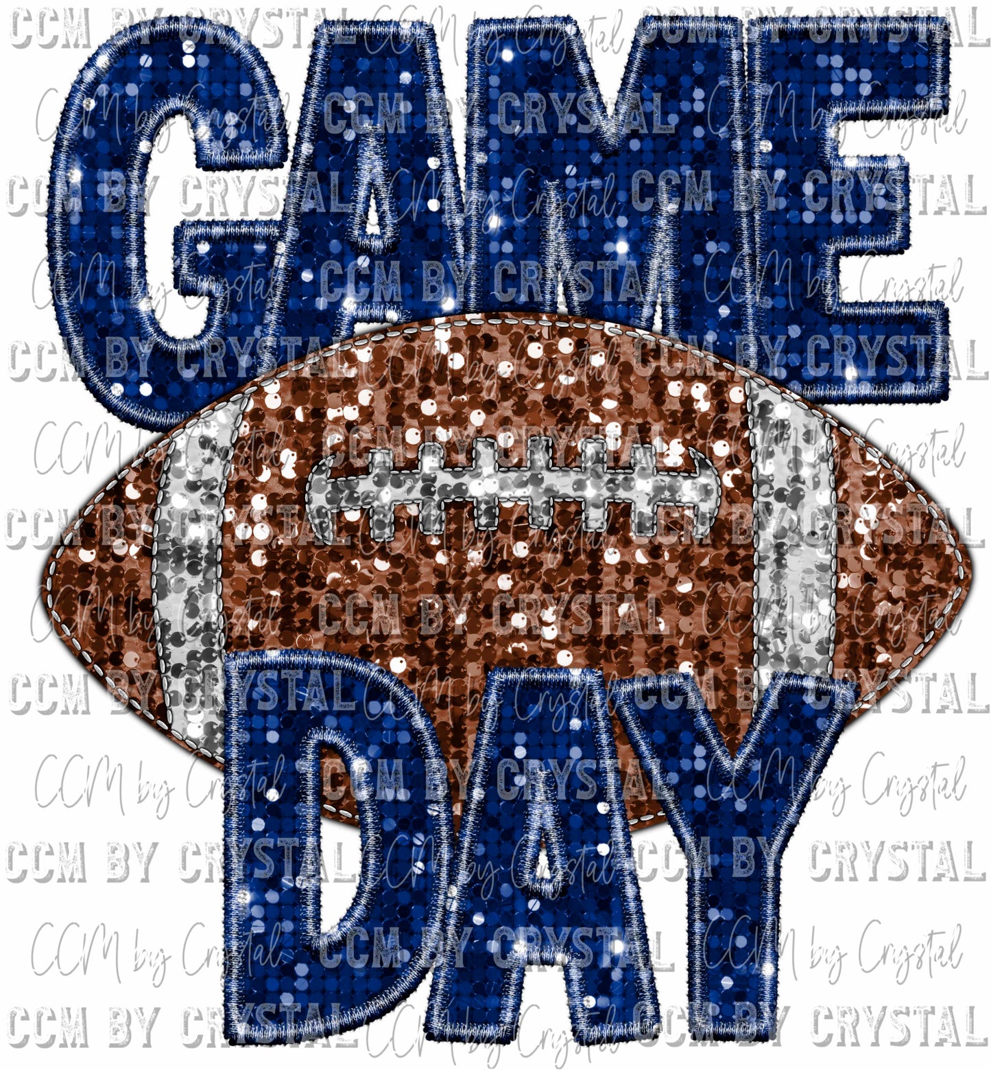 Game Day Dark Blue Faus Embroidery Faux Sequins Football Mascot Ready to Press Transfer