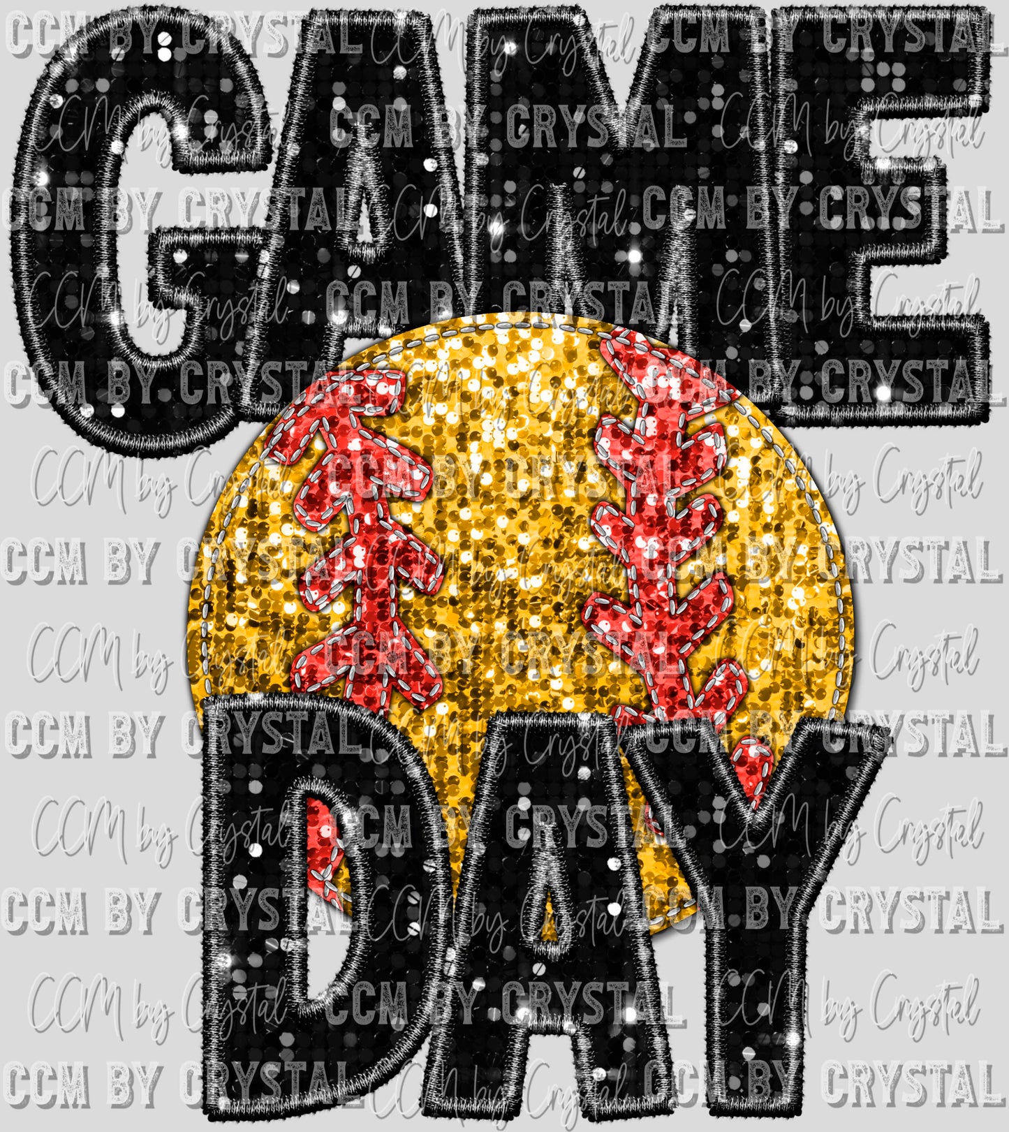 Game Day Softball Faux Sequins Faux Embroidery Ready to Press Transfer