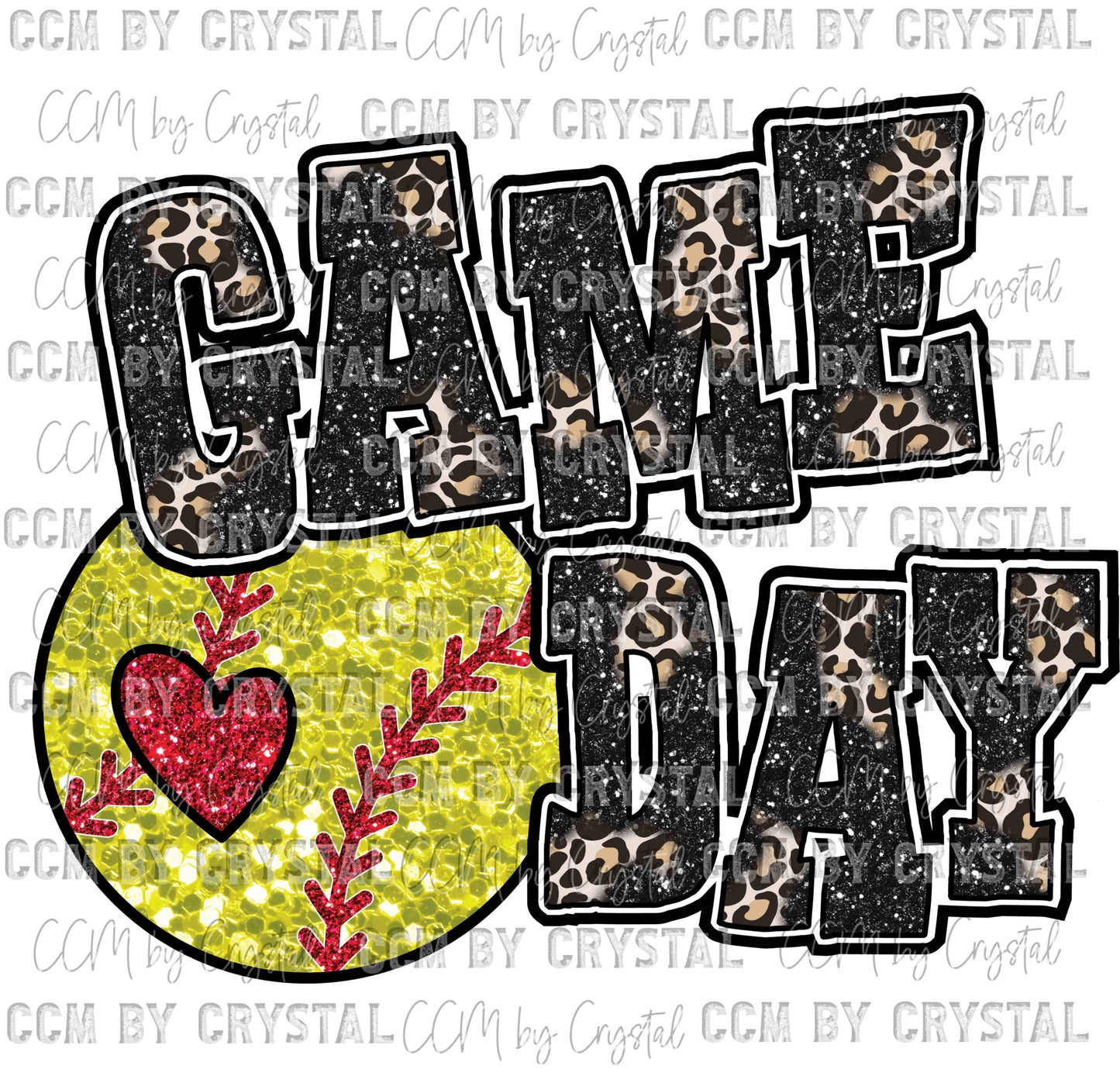 Game Day Softball Faux Sequins Faux Embroidery Ready to Press Transfer