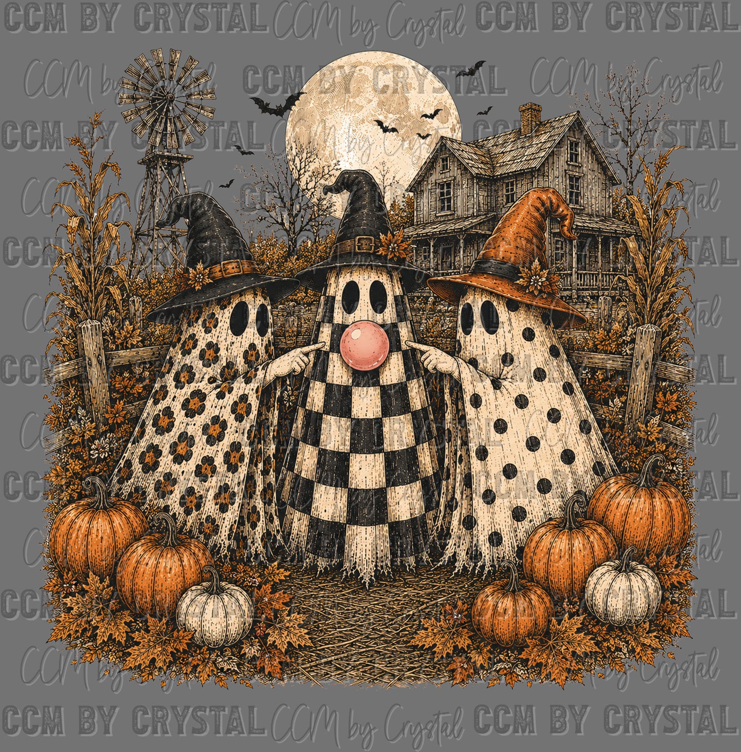 Halloween Trio Ghost Ready to Press DTF Transfers Sublimation Transfers