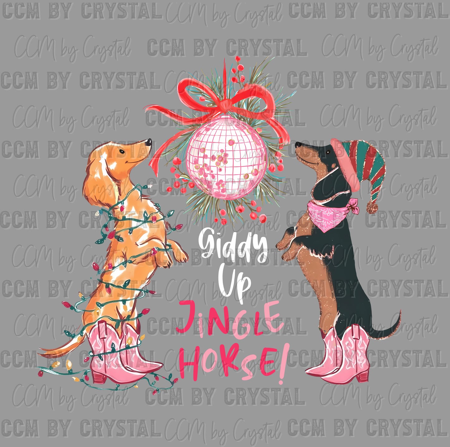 Giddy Up Jingle Horse Dogs Christmas Ready to Press Instant Peel DTF Transfers