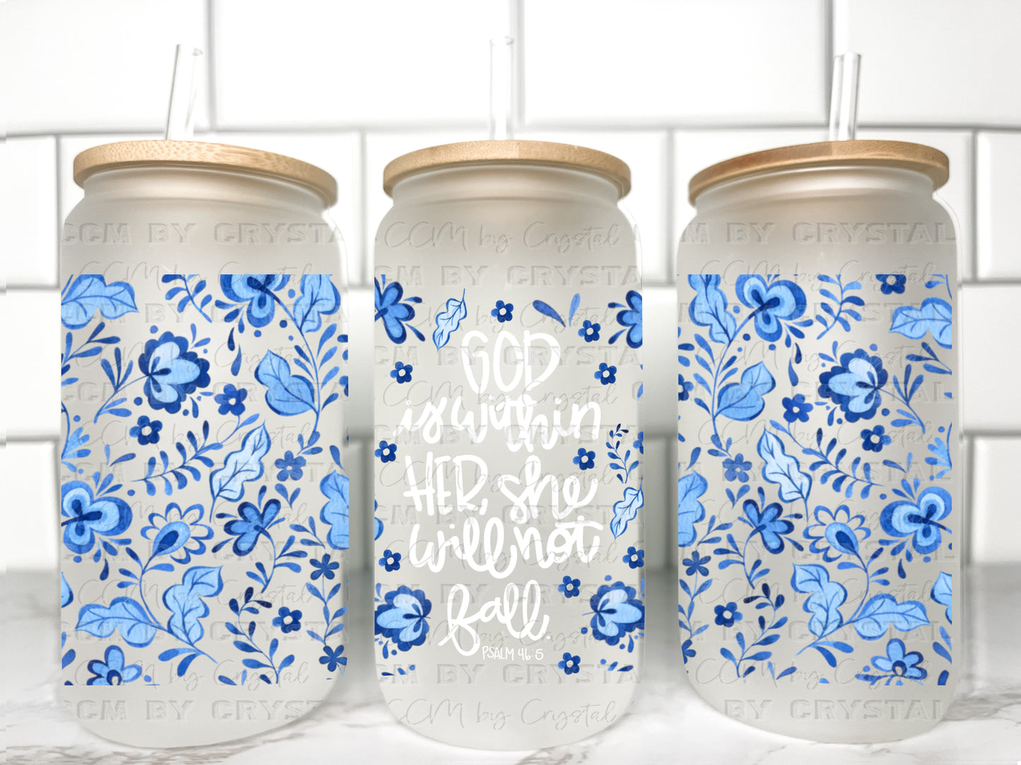God is Within Her UV Transfer 16oz Libby Glass Can Wrap Ready to Apply