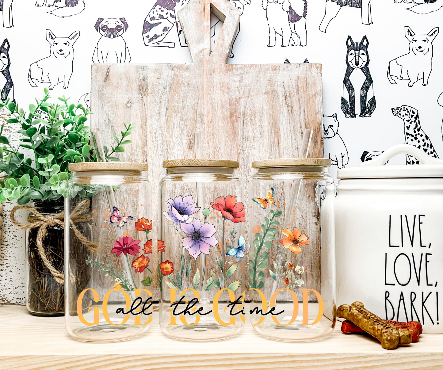 God is Good All the Time UV DTF Transfer 16oz Libby Glass Can Wrap Ready to Apply