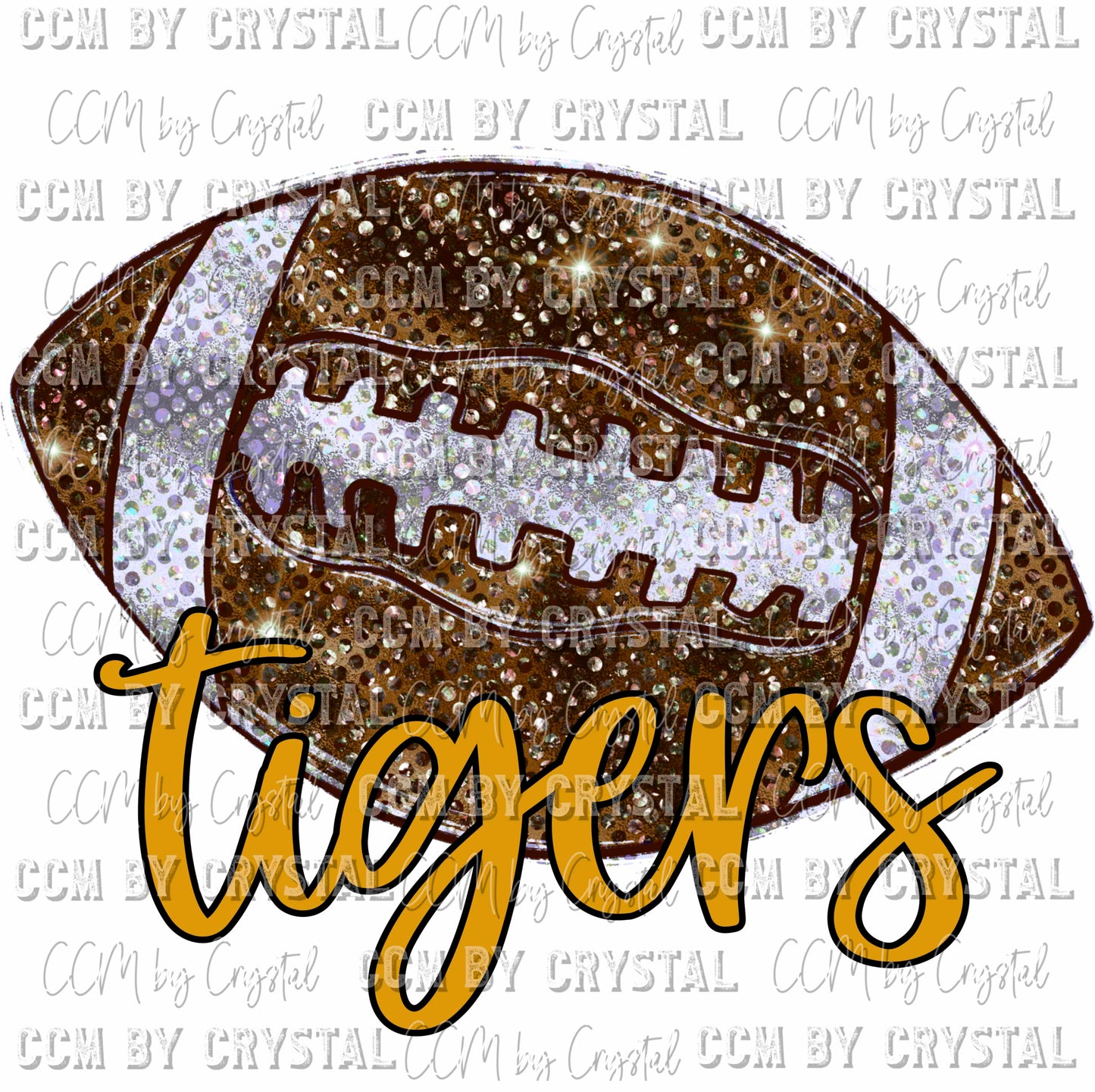 Yellow Gold Tigers Faux Sequin Football Mascot Ready to Press Transfer