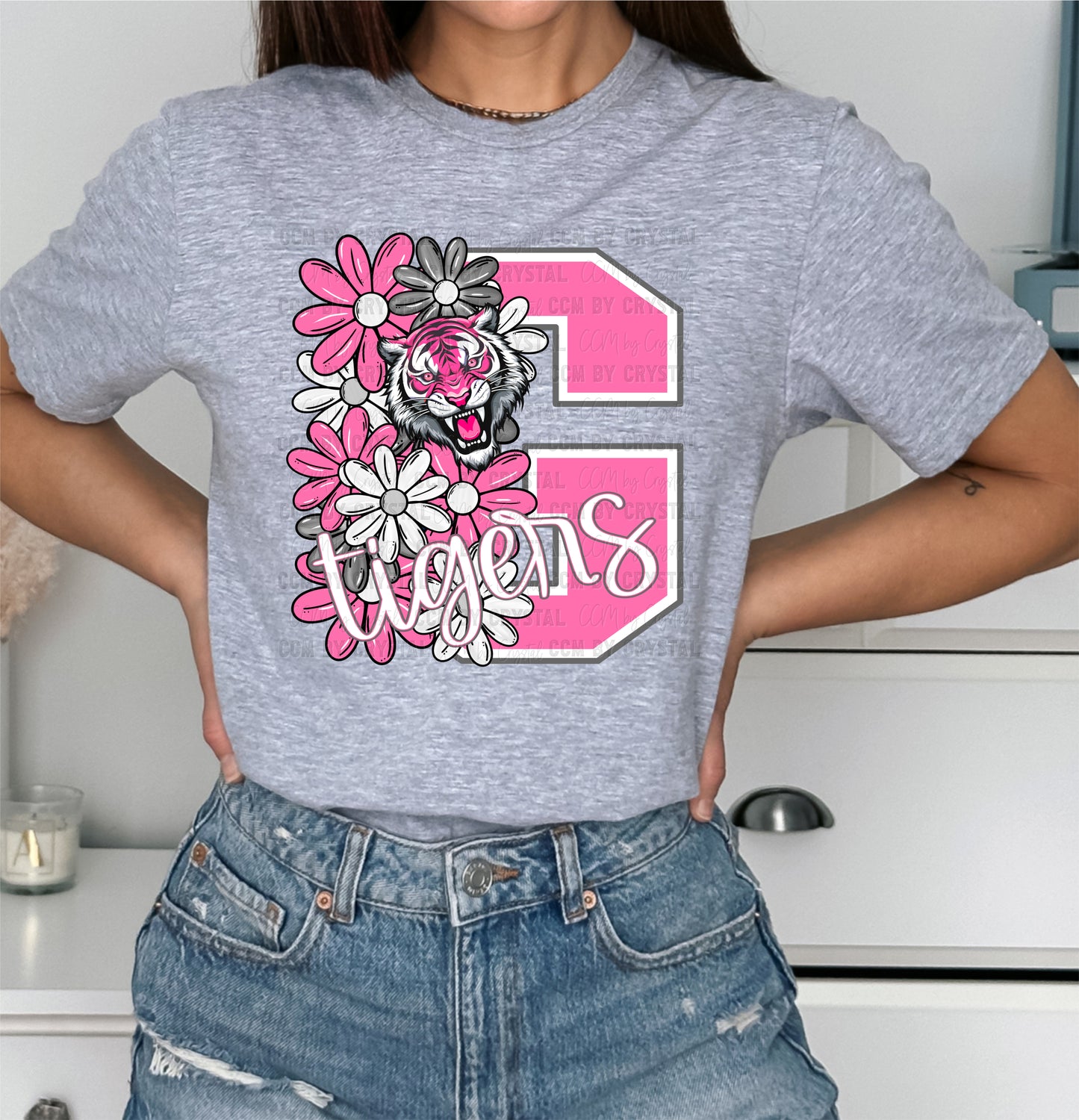Goliad Tigers Pink Floral Gildan Softstyle T-Shirt