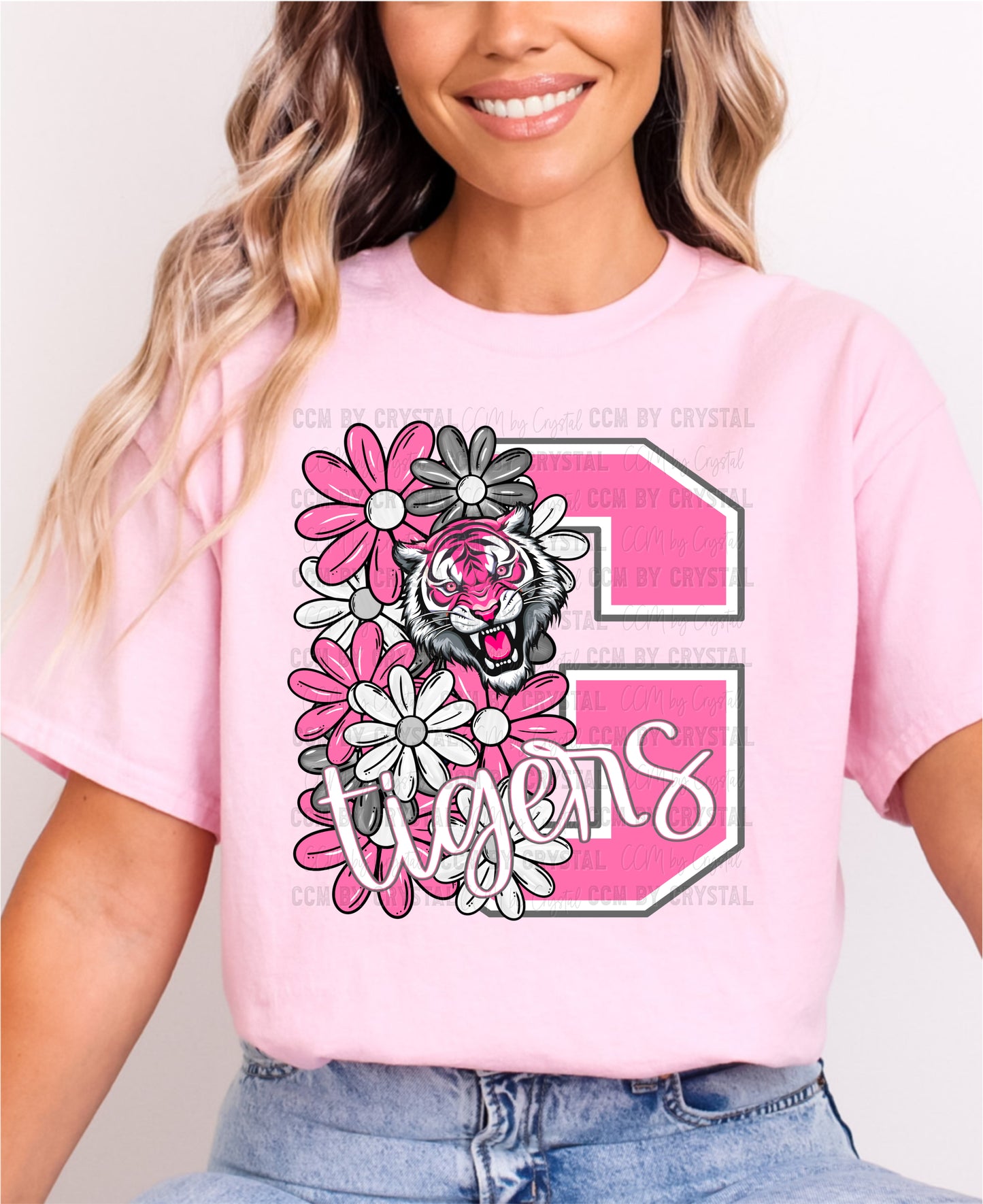 Goliad Tigers Pink Floral Gildan Softstyle T-Shirt