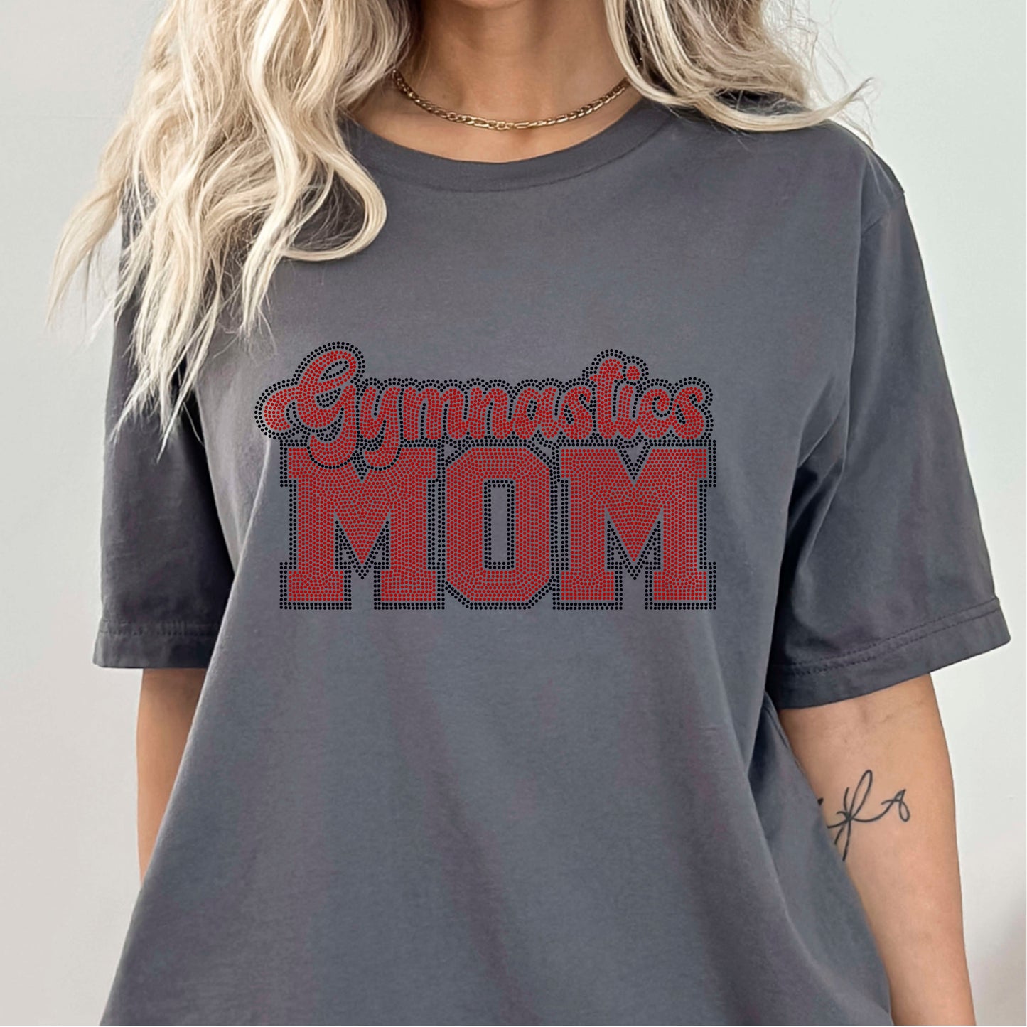 Gymnastics Mom 11" Wide 2- Color Spangle Transfer