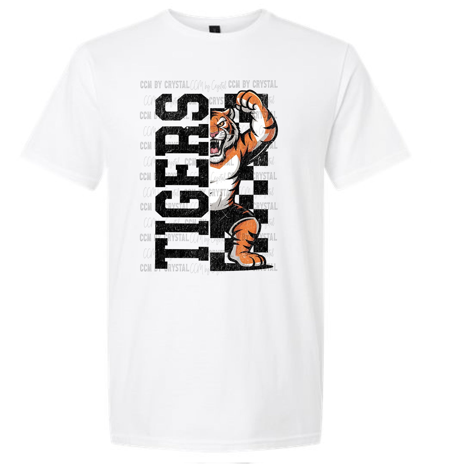 Tigers Grunge Checkered Sports Mascot Ready to Press Transfer DTF Transfer Sublimation Transfer