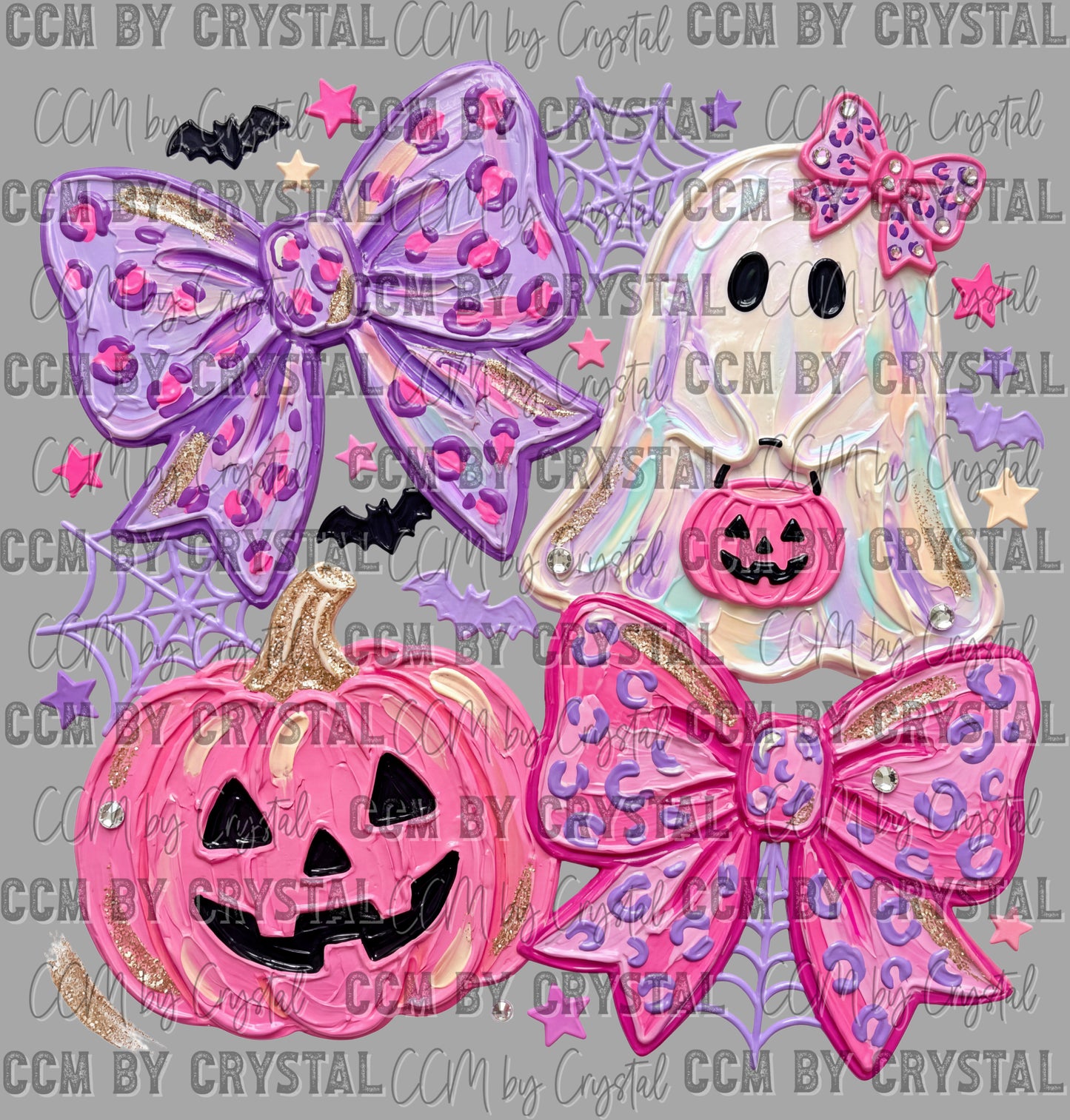 Girly Halloween Ghost Bows Pumpkin Faux Fake Paint Texture Ready to Press DTF Transfers