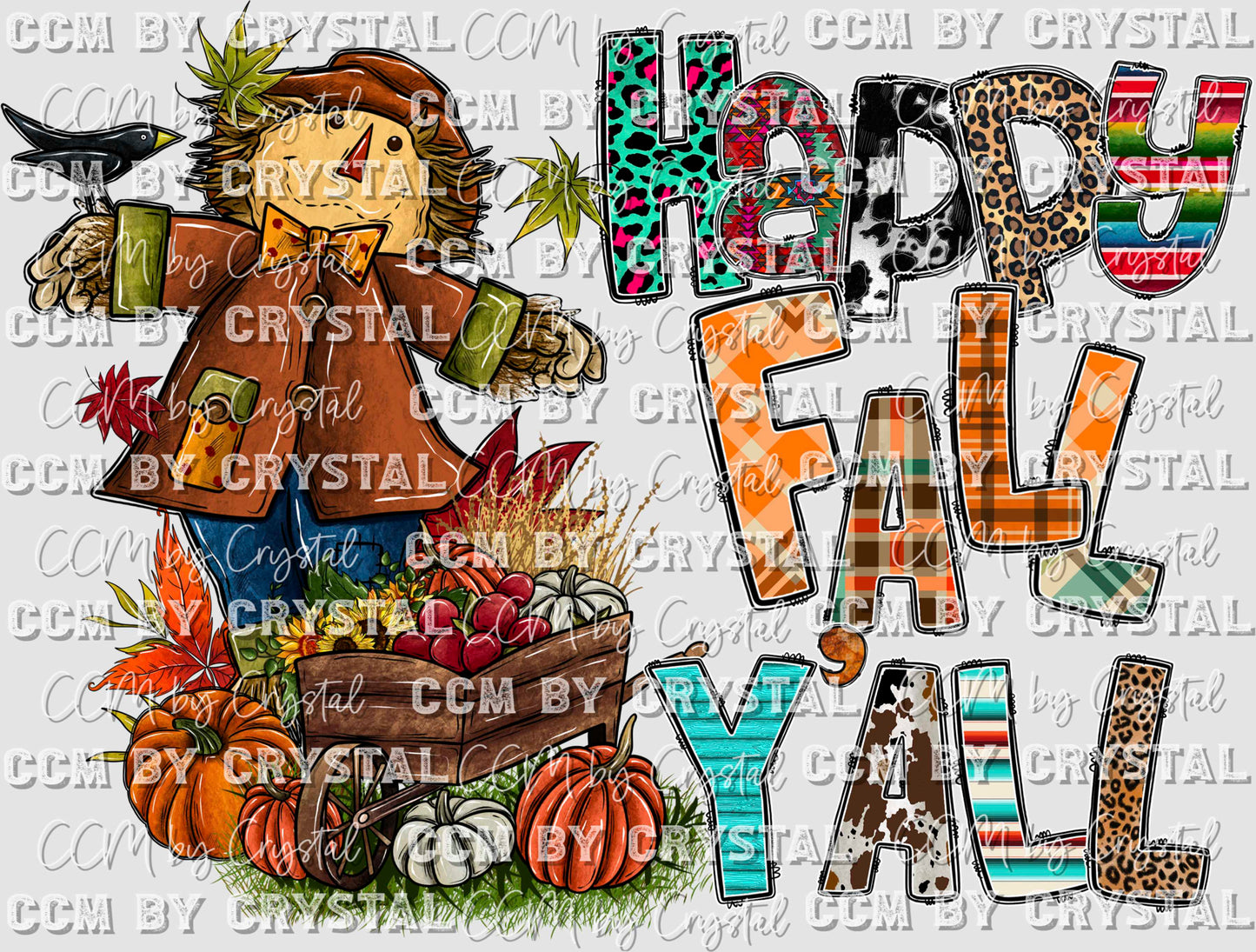 Happy Fall Yall Thanksgiving Scarecrow Ready to Press Transfer