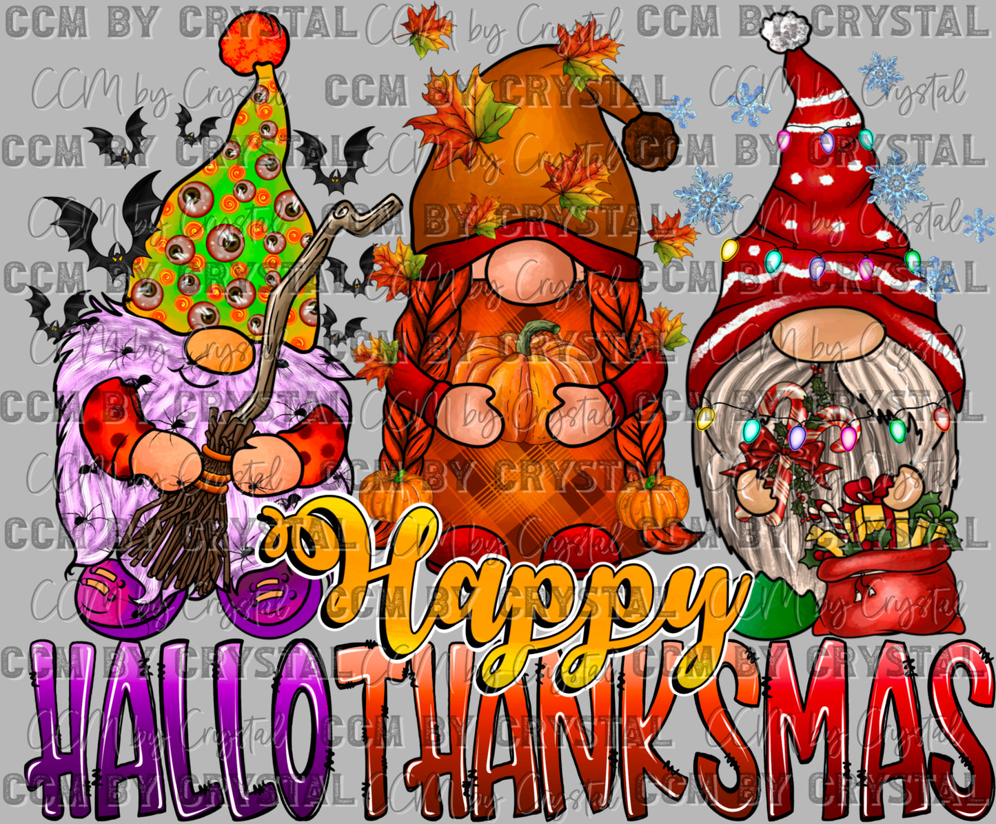 Happy Hallowthanksmas Thanksgiving Christmas Halloween Ready to Press Transfer DTF Transfer Sublimation Transfer