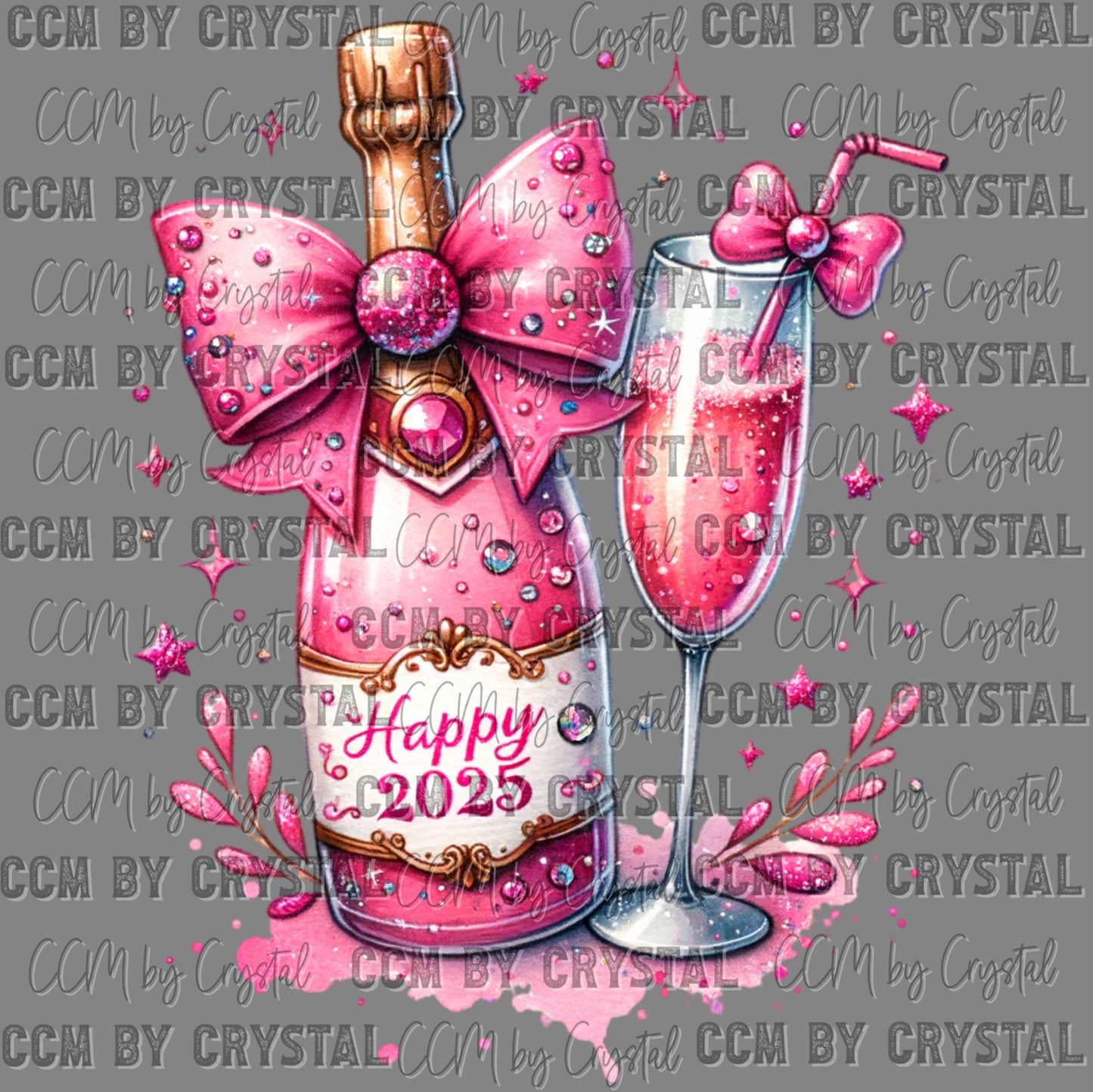 Happy New Year 2025 Champagne Ready to Press Transfer DTF Transfer Sublimation Transfer