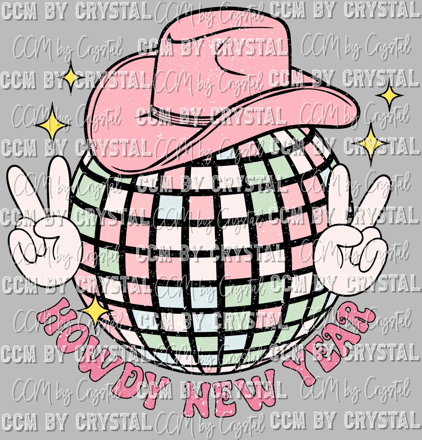 Howdy New Year Disco Ball Ready To Press Transfer DTF Sublimation